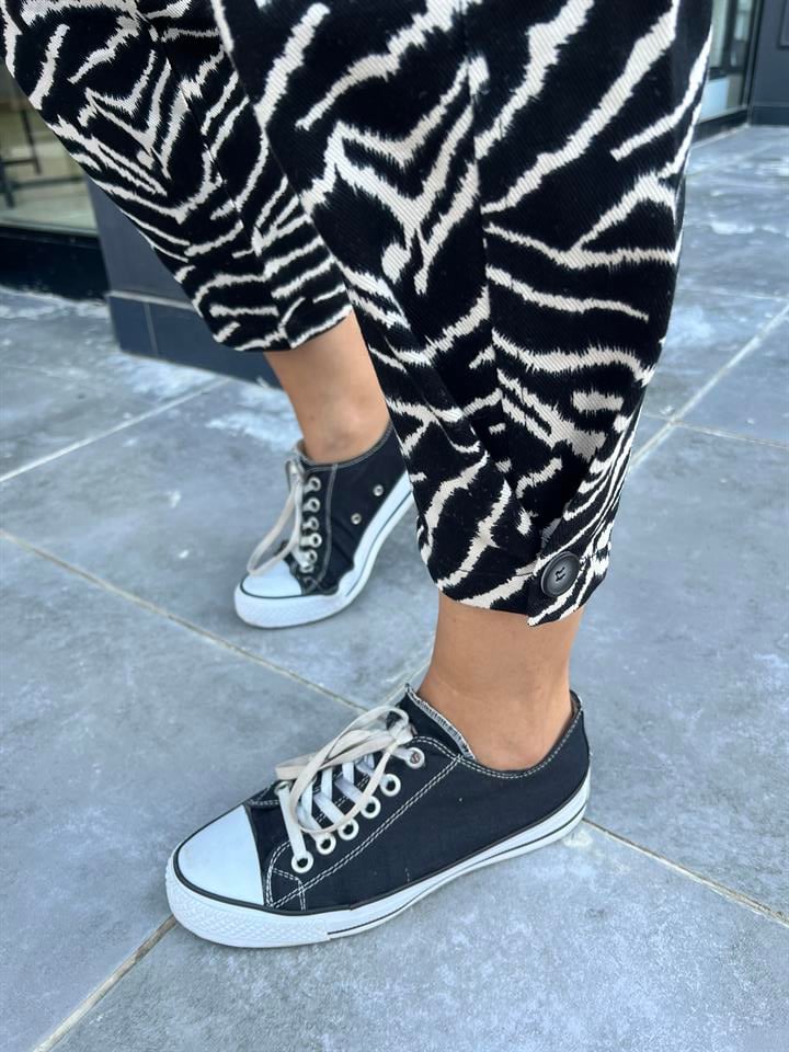Zebra Desen Paça Düğmeli Slouchy Pantolon