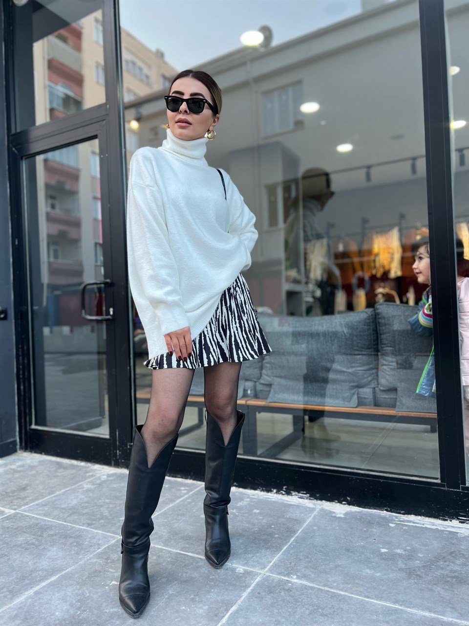 Zebra Desen Piliseli Etek