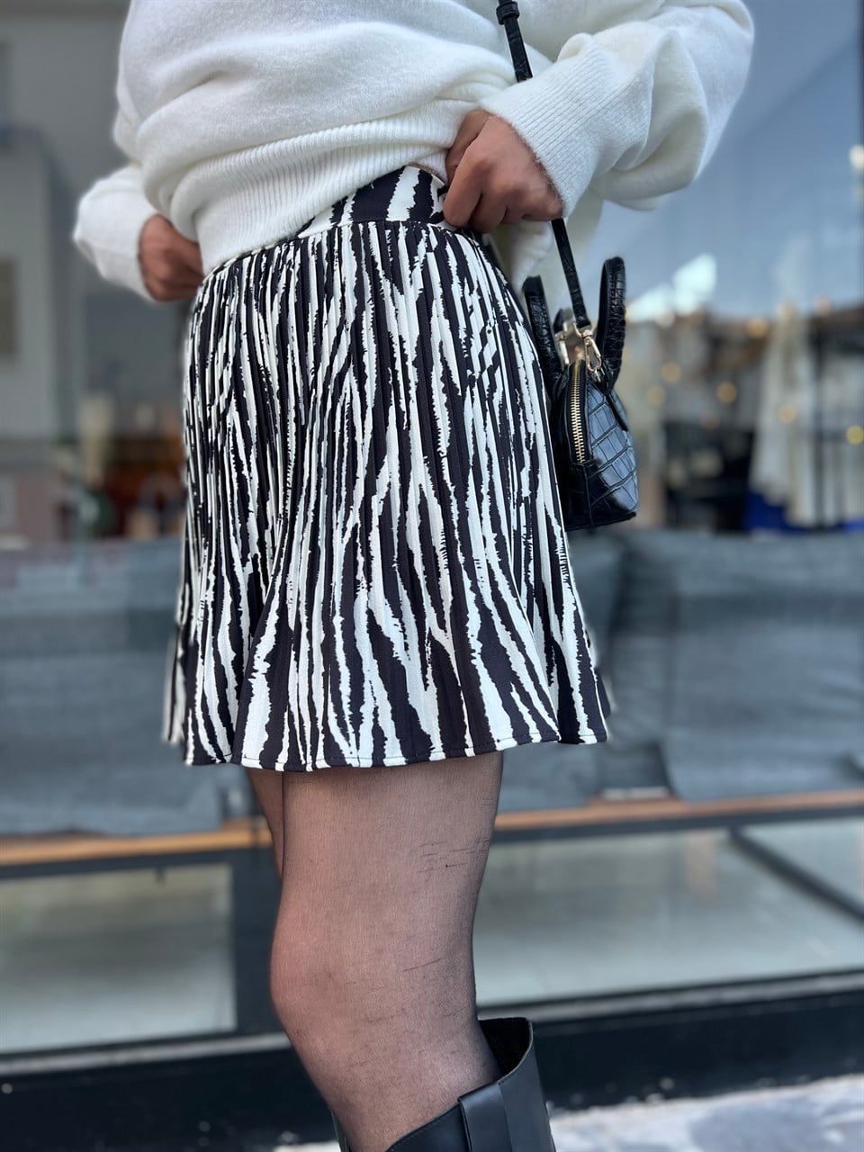 Zebra Desen Piliseli Etek