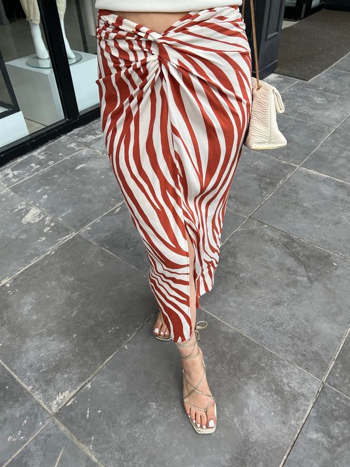 Zebra Desenli Kruvaze Etek 