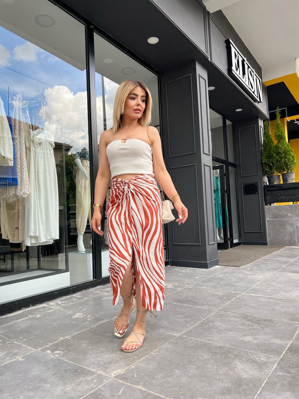 Zebra Desenli Kruvaze Etek 