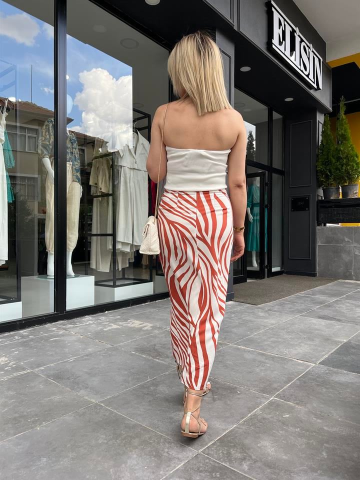 Zebra Desenli Kruvaze Etek 