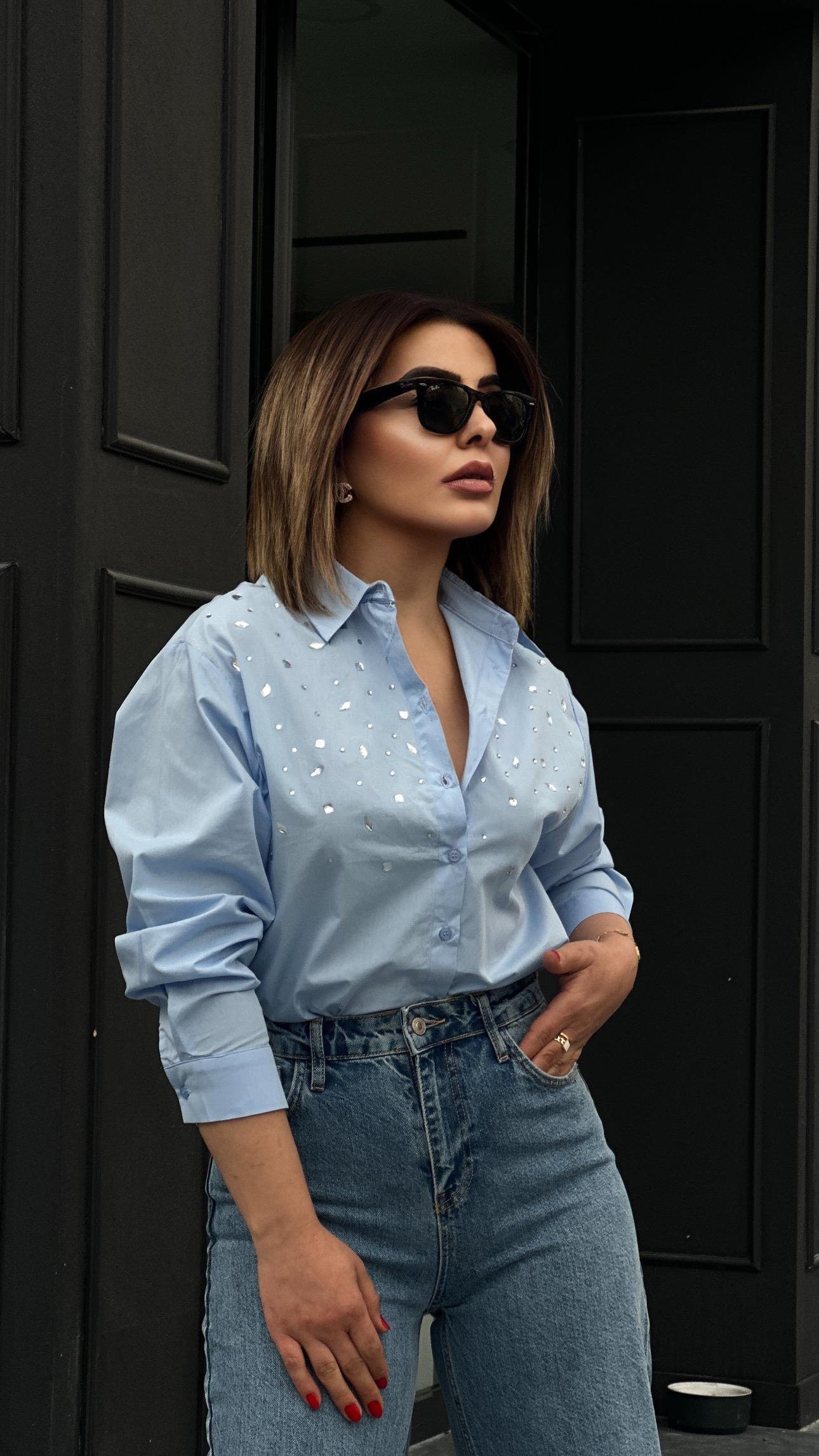Zr Model Taş İşlemeli Poplin Gömlek 