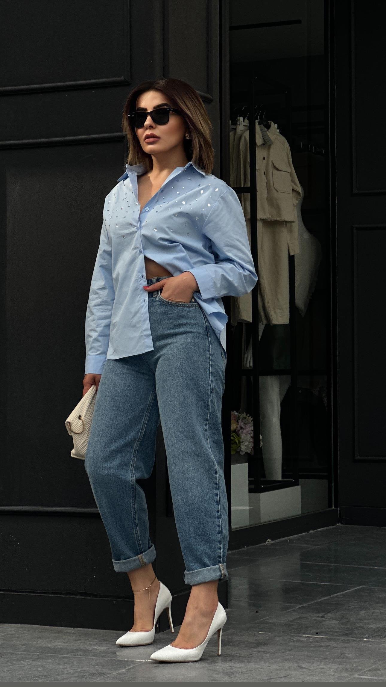 Zr Model Taş İşlemeli Poplin Gömlek 