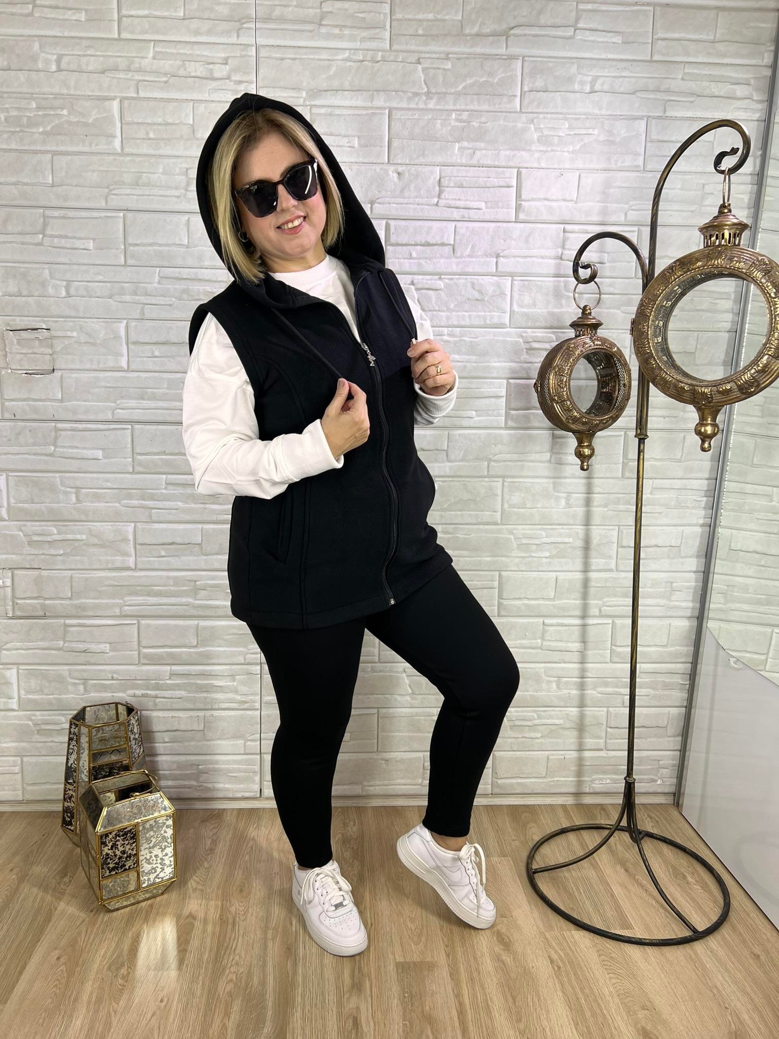 EYZ0128 SİYAH KAPÜŞONLU POLAR YELEK