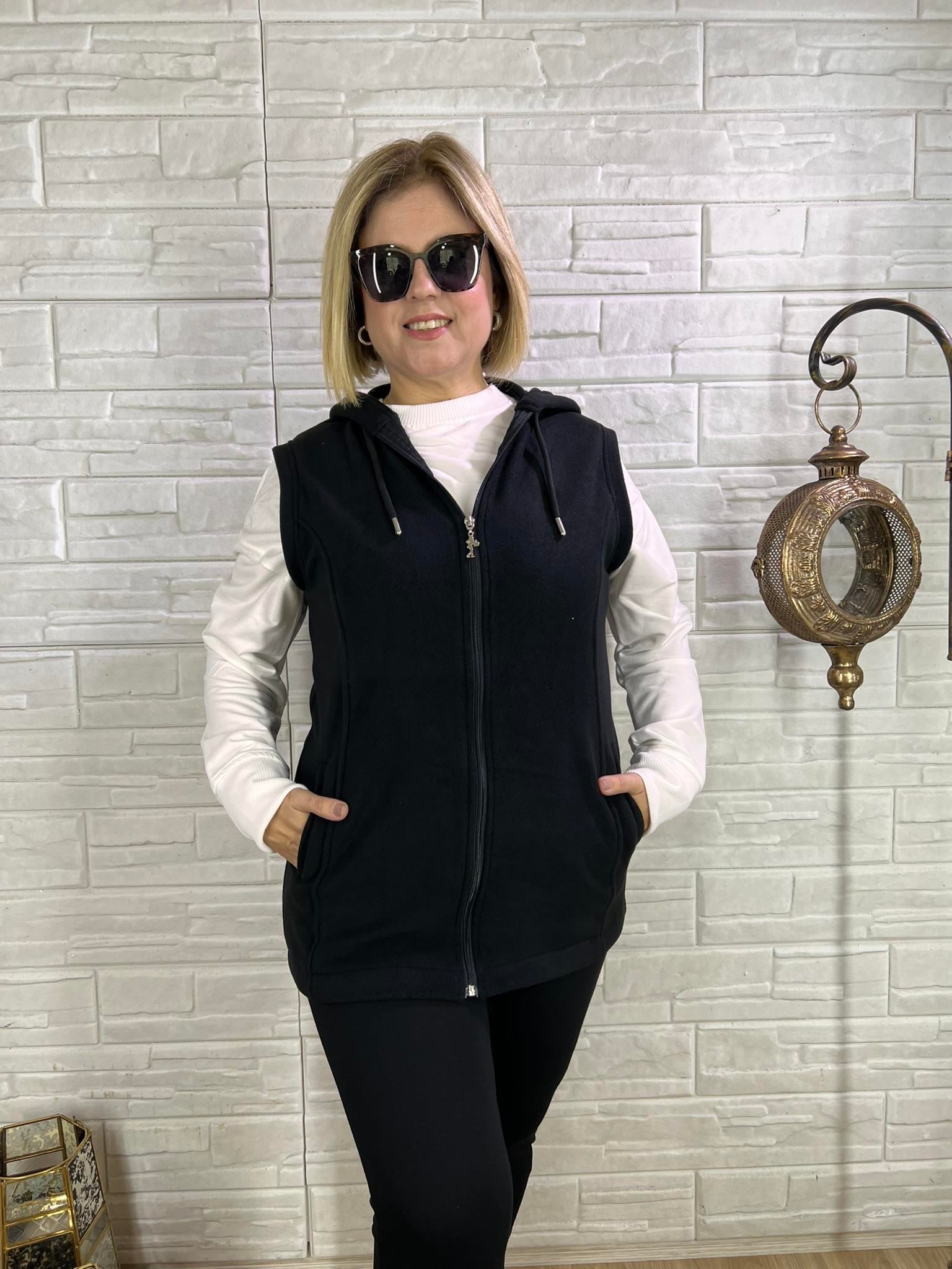 EYZ0128 SİYAH KAPÜŞONLU POLAR YELEK