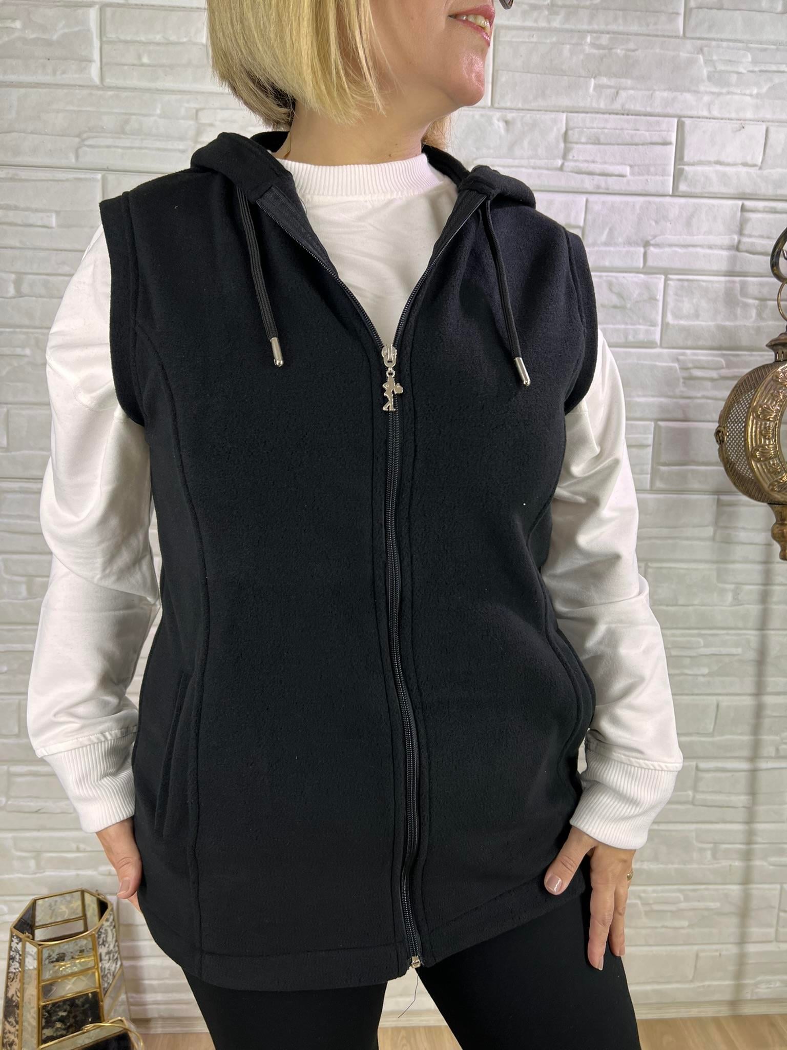 EYZ0128 SİYAH KAPÜŞONLU POLAR YELEK