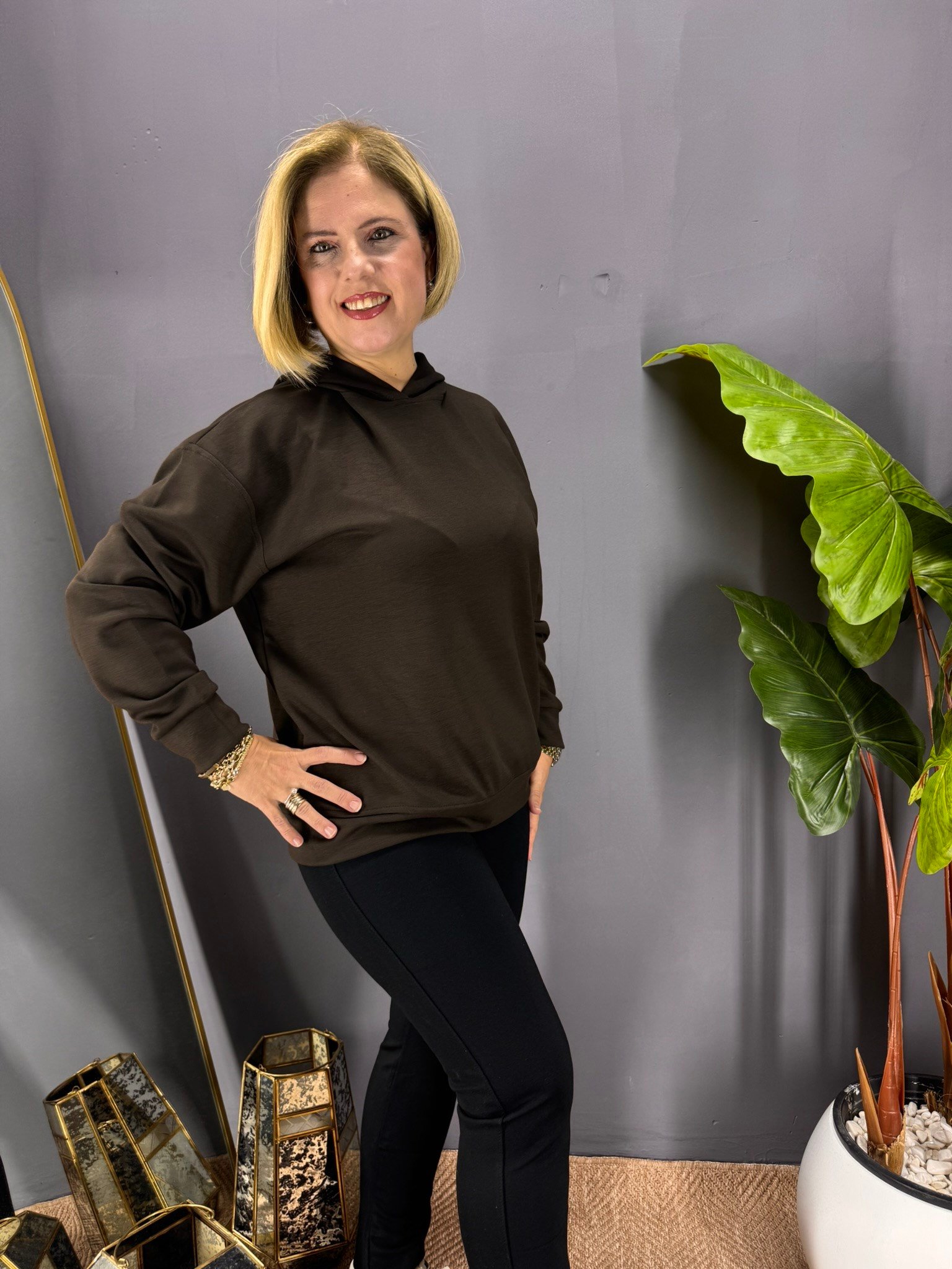 EYZ1015 KAHVE KAPŞONLU SPOR SWEATSHİRT