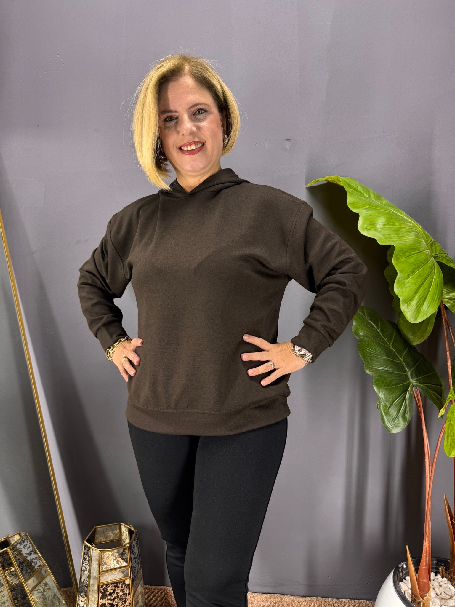 EYZ1015 KAHVE KAPŞONLU SPOR SWEATSHİRT