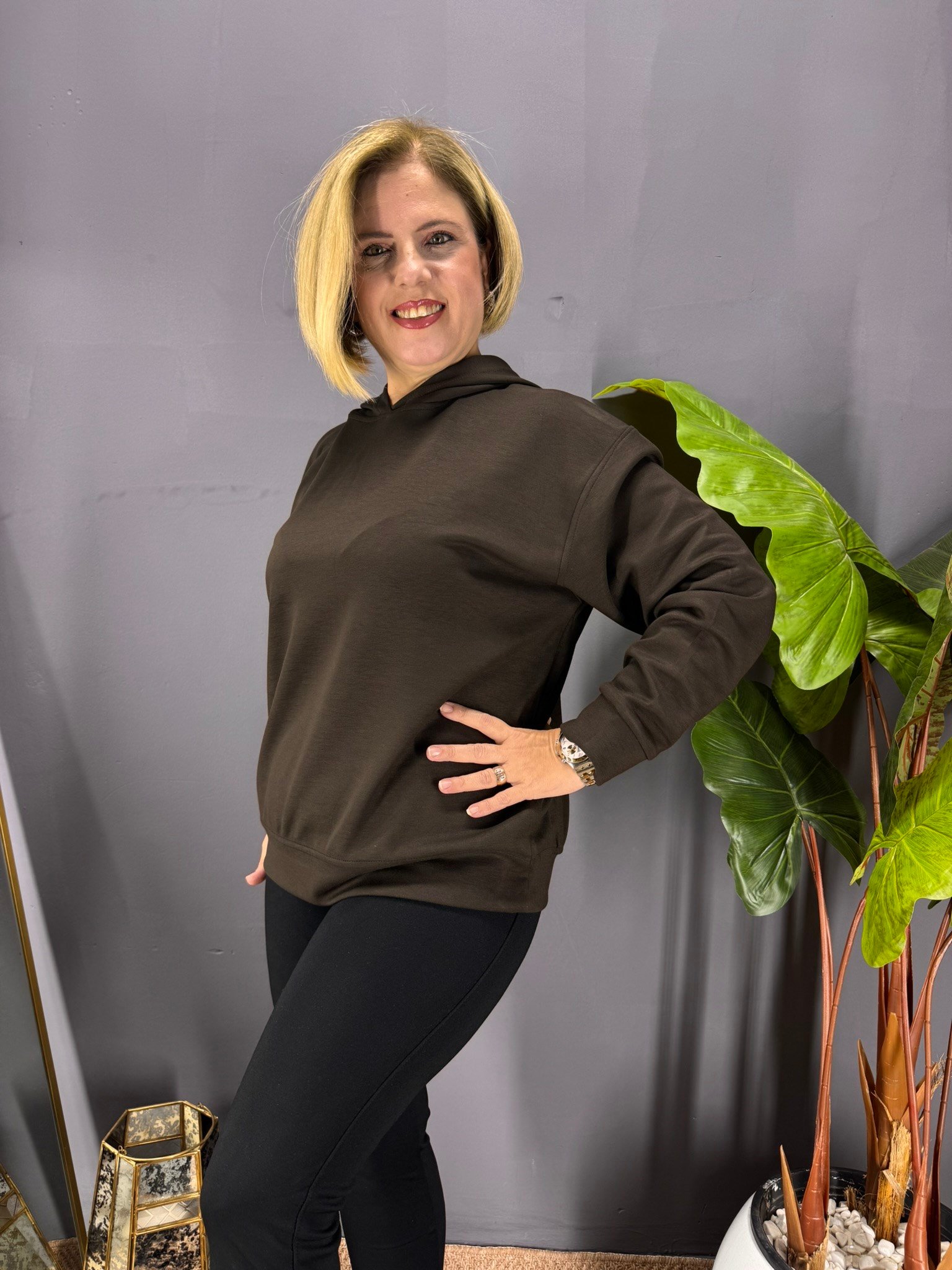 EYZ1015 KAHVE KAPŞONLU SPOR SWEATSHİRT
