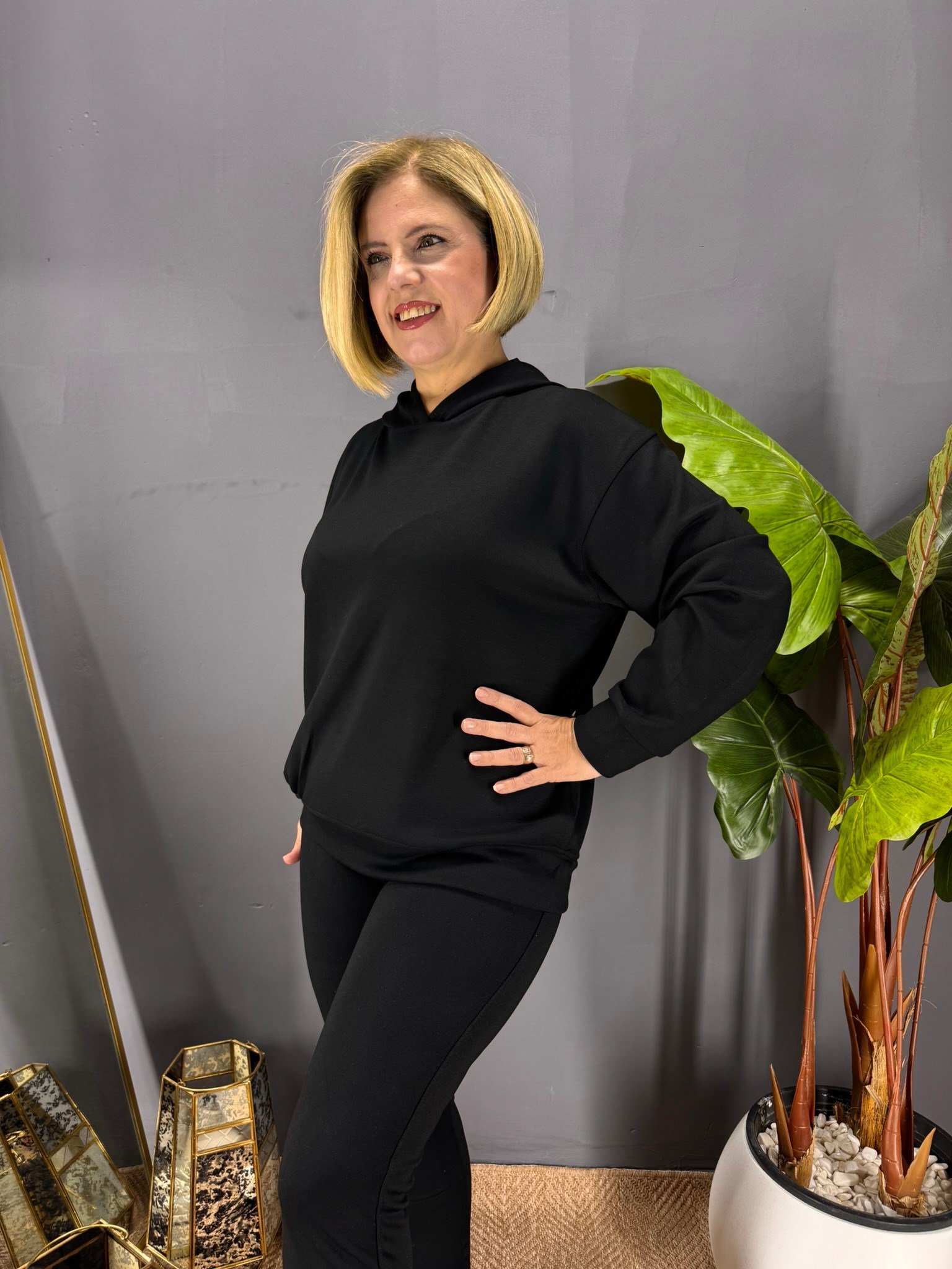 EYZ1016 SİYAH KAPŞONLU SPOR SWEATSHİRT