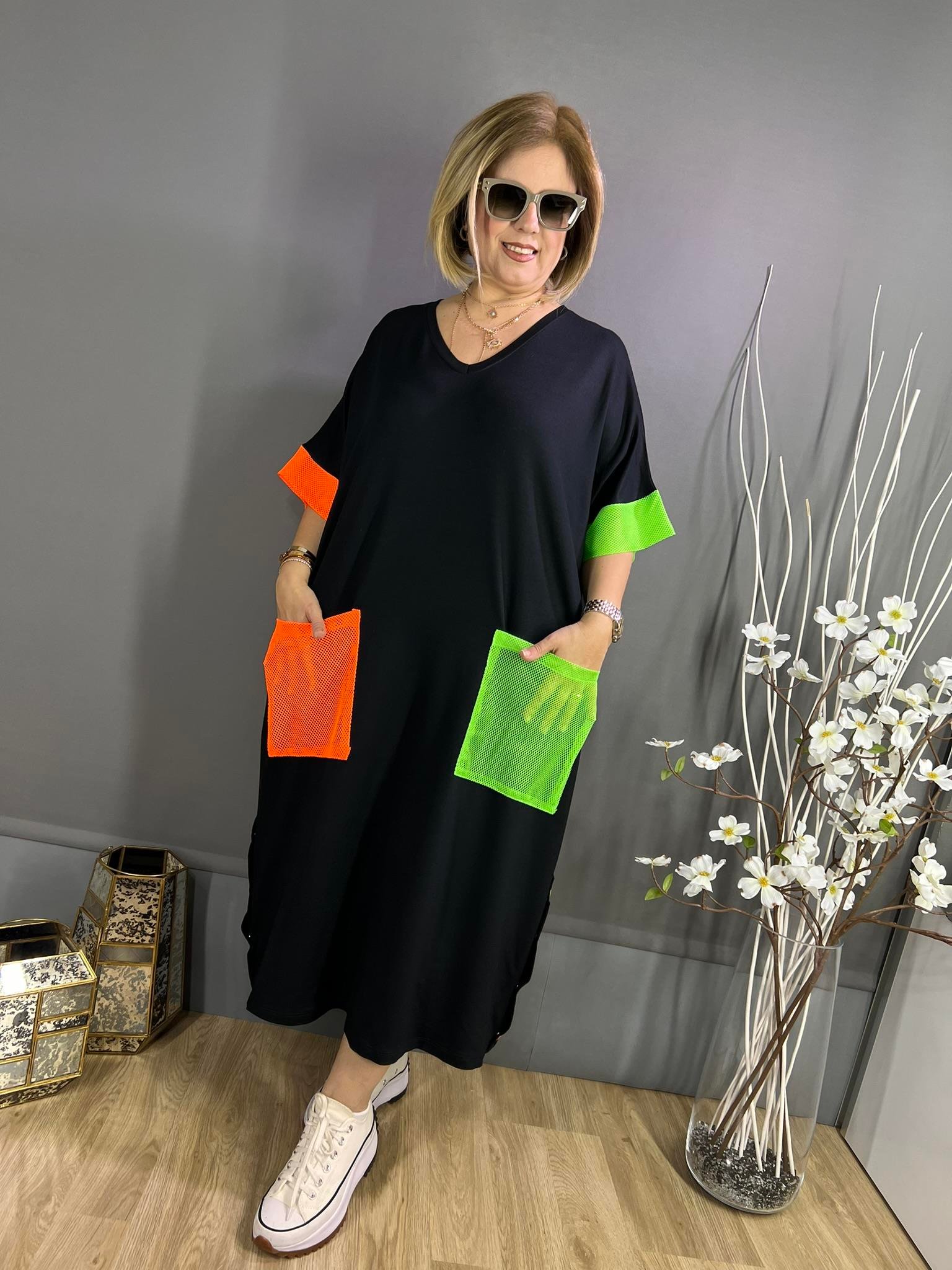 EYZ250 SİYAH NEON FİLELİ ELBİSE