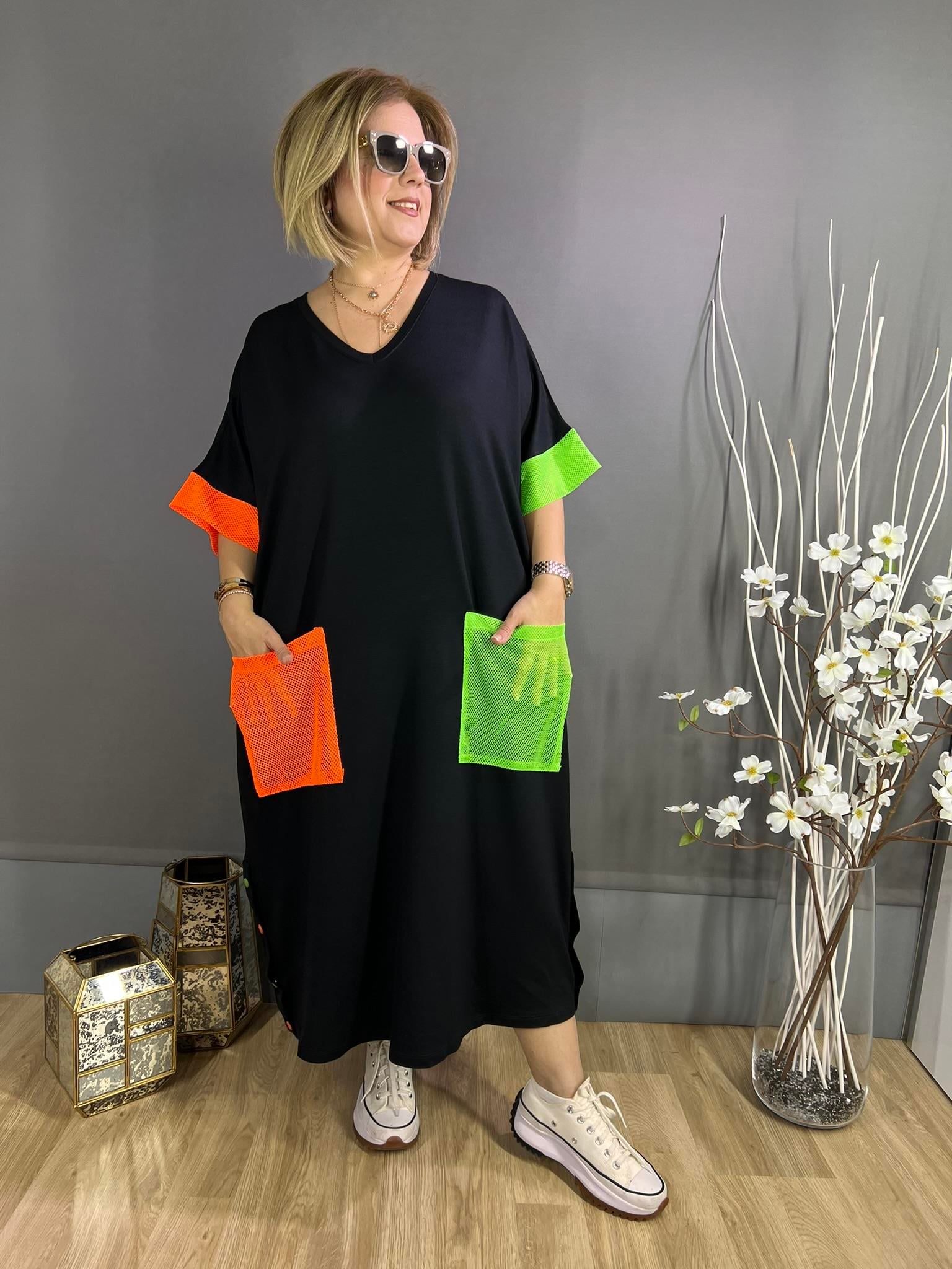EYZ250 SİYAH NEON FİLELİ ELBİSE