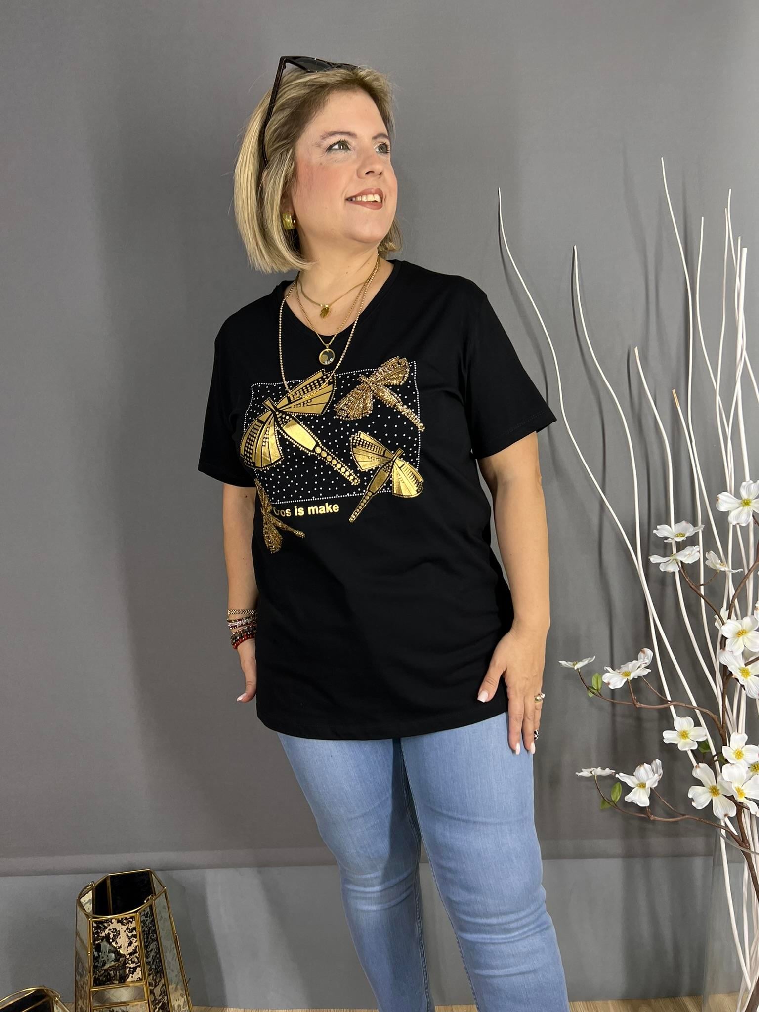 EYZ323 SİYAH GOLD KUŞ BASKILI TİŞÖRT