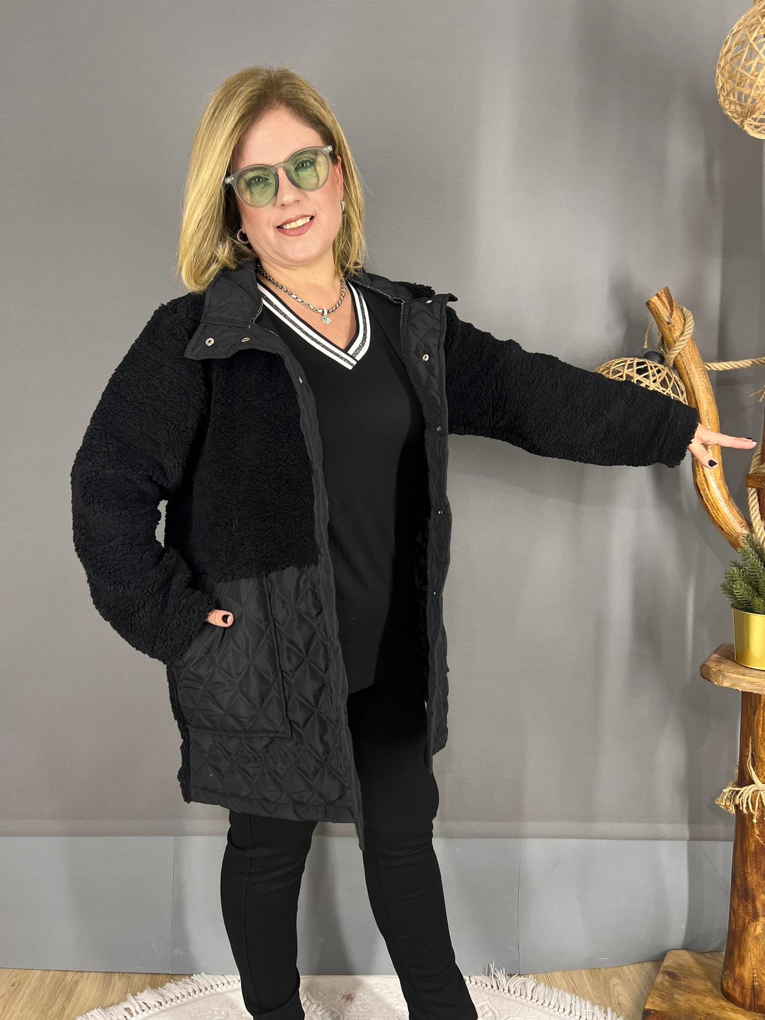 EYZ414 SİYAH PELUŞ ÇITÇITLI CEKET