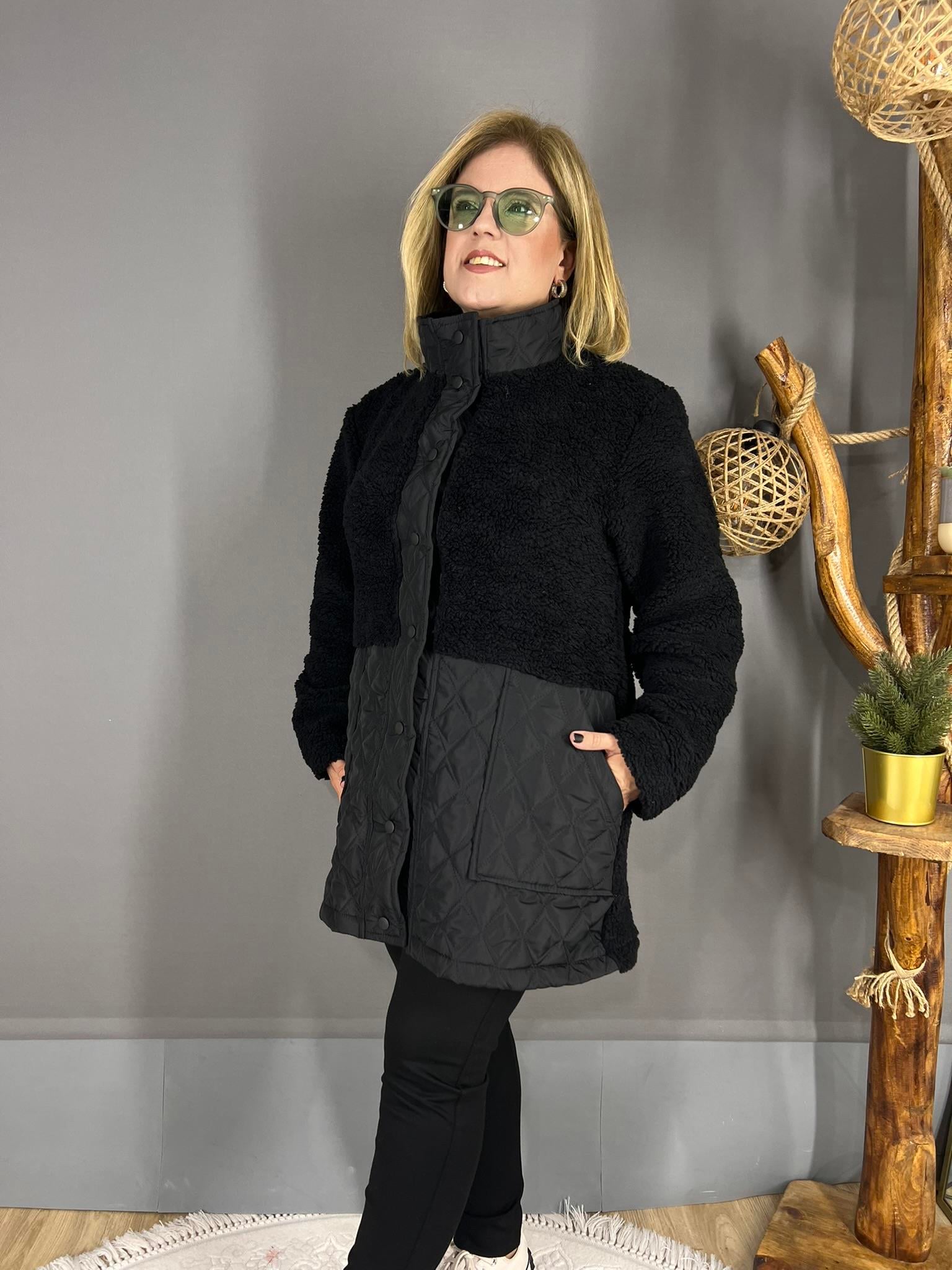 EYZ414 SİYAH PELUŞ ÇITÇITLI CEKET