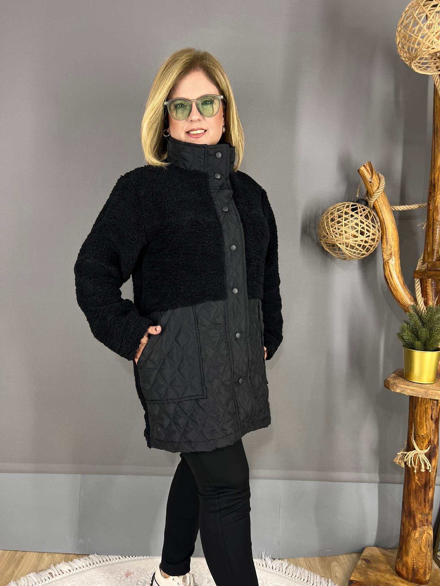 EYZ414 SİYAH PELUŞ ÇITÇITLI CEKET