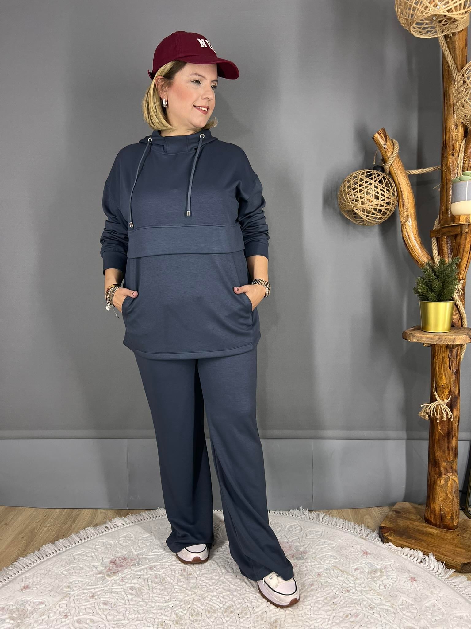 EYZ418 GRİ KANGURU CEPLİ OYSHO KUMAŞ TAKIM