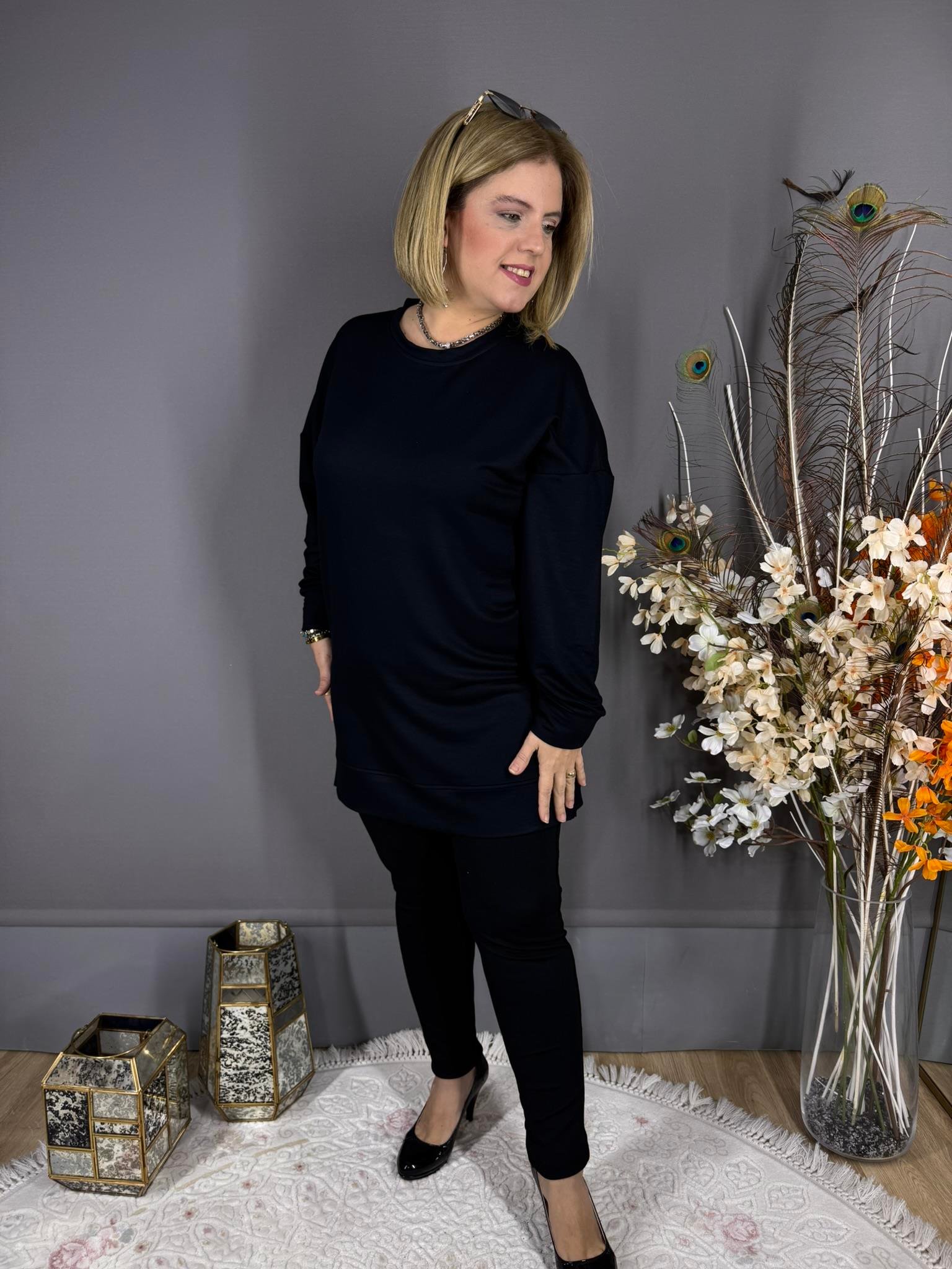 EYZ452 SİYAH OYSHO KUMAŞ TUNİK