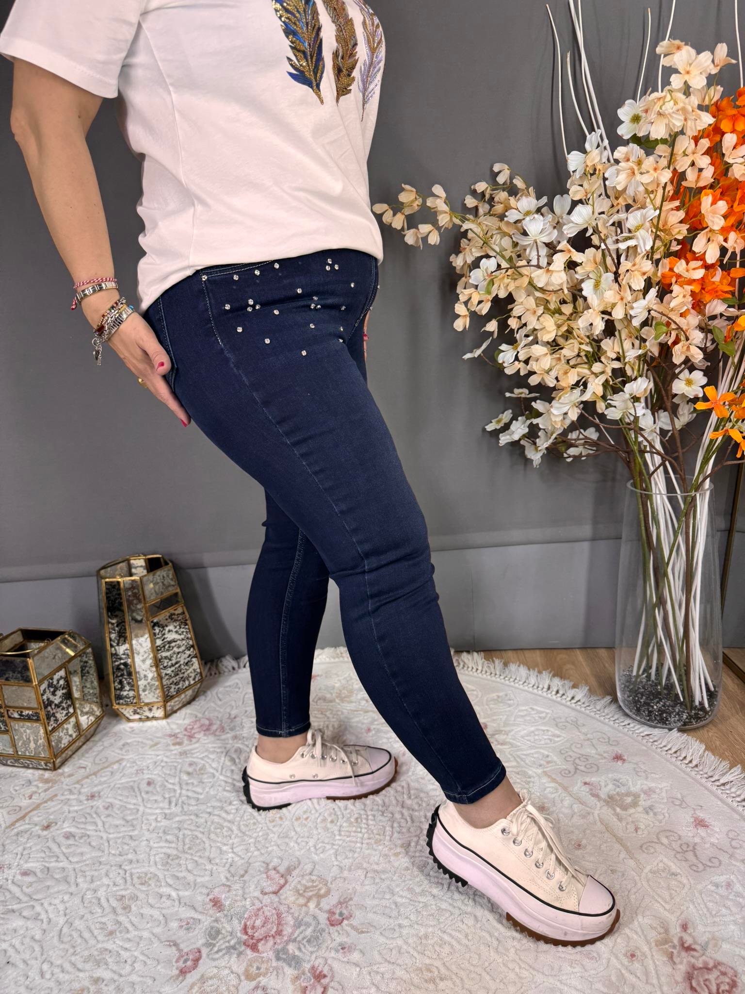 EYZ492 MAVİ CEBİ TAŞLI LİKRALI KOT PANTOLON