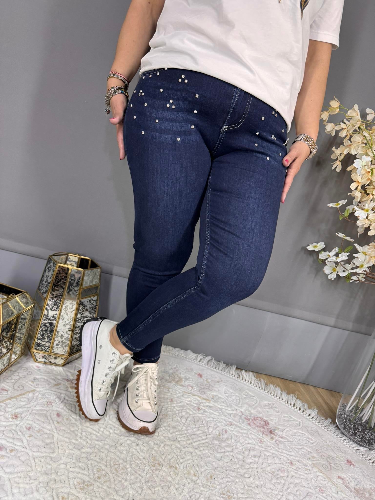 EYZ492 MAVİ CEBİ TAŞLI LİKRALI KOT PANTOLON