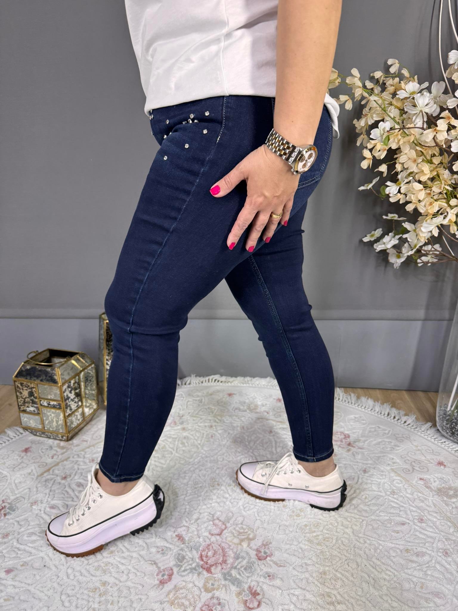 EYZ492 MAVİ CEBİ TAŞLI LİKRALI KOT PANTOLON