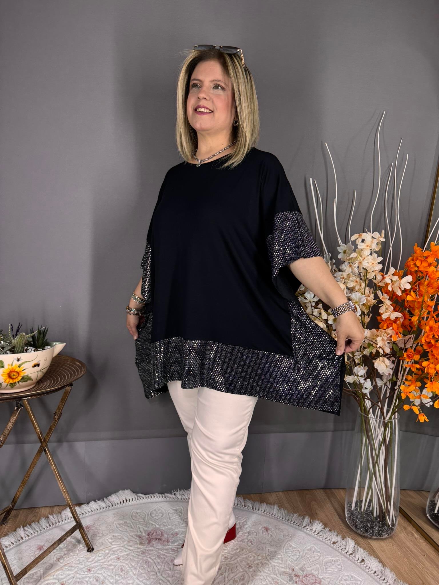 EYZ517 SİYAH GÜMÜŞ PULETLİ SALAŞ TUNİK