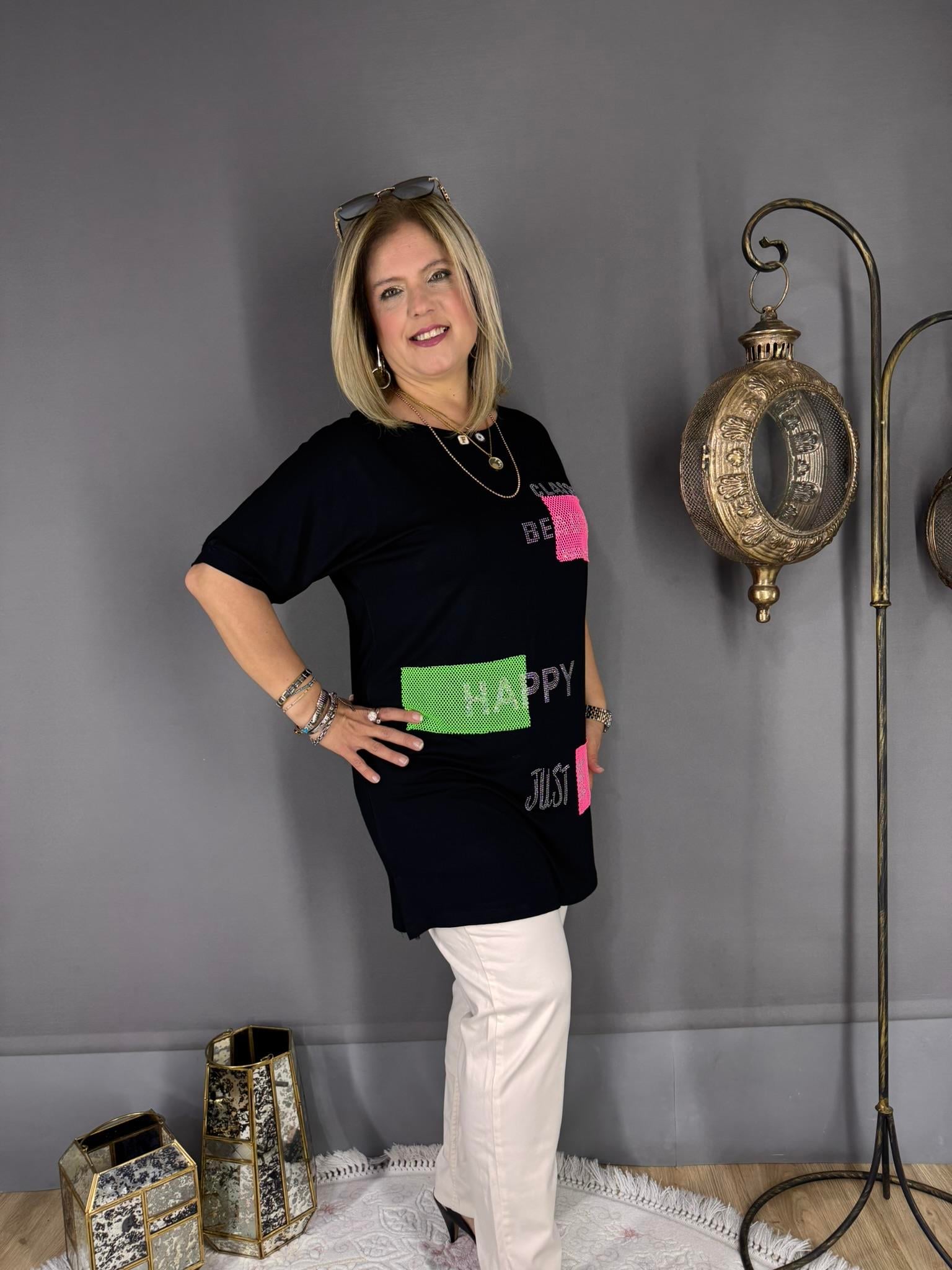 EYZ531 SİYAH NEON DETAYLI SIRTI ÇAPRAZ TUNİK