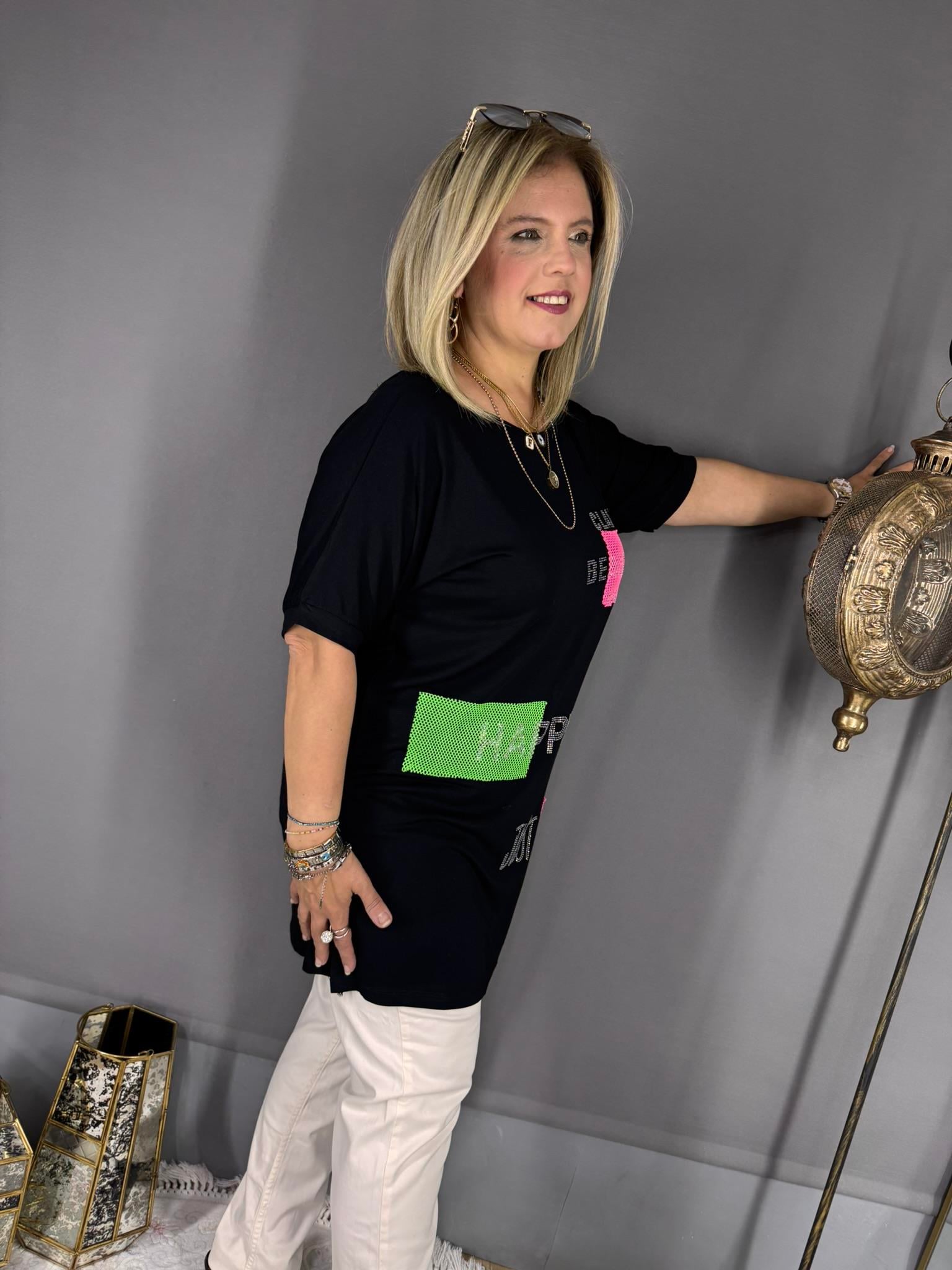 EYZ531 SİYAH NEON DETAYLI SIRTI ÇAPRAZ TUNİK