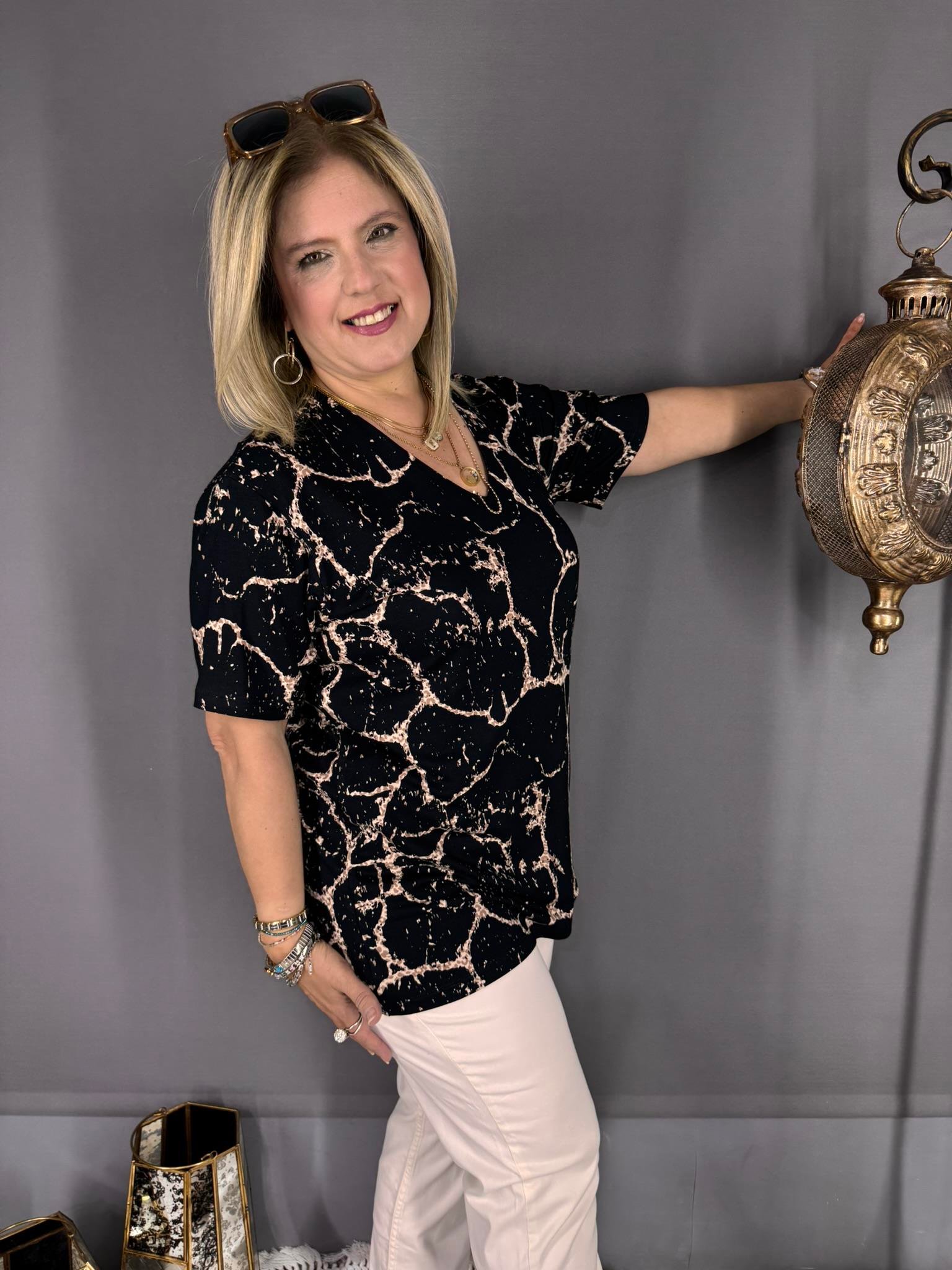 EYZ533 SİYAH MERMER DESENLİ PENYE BLUZ