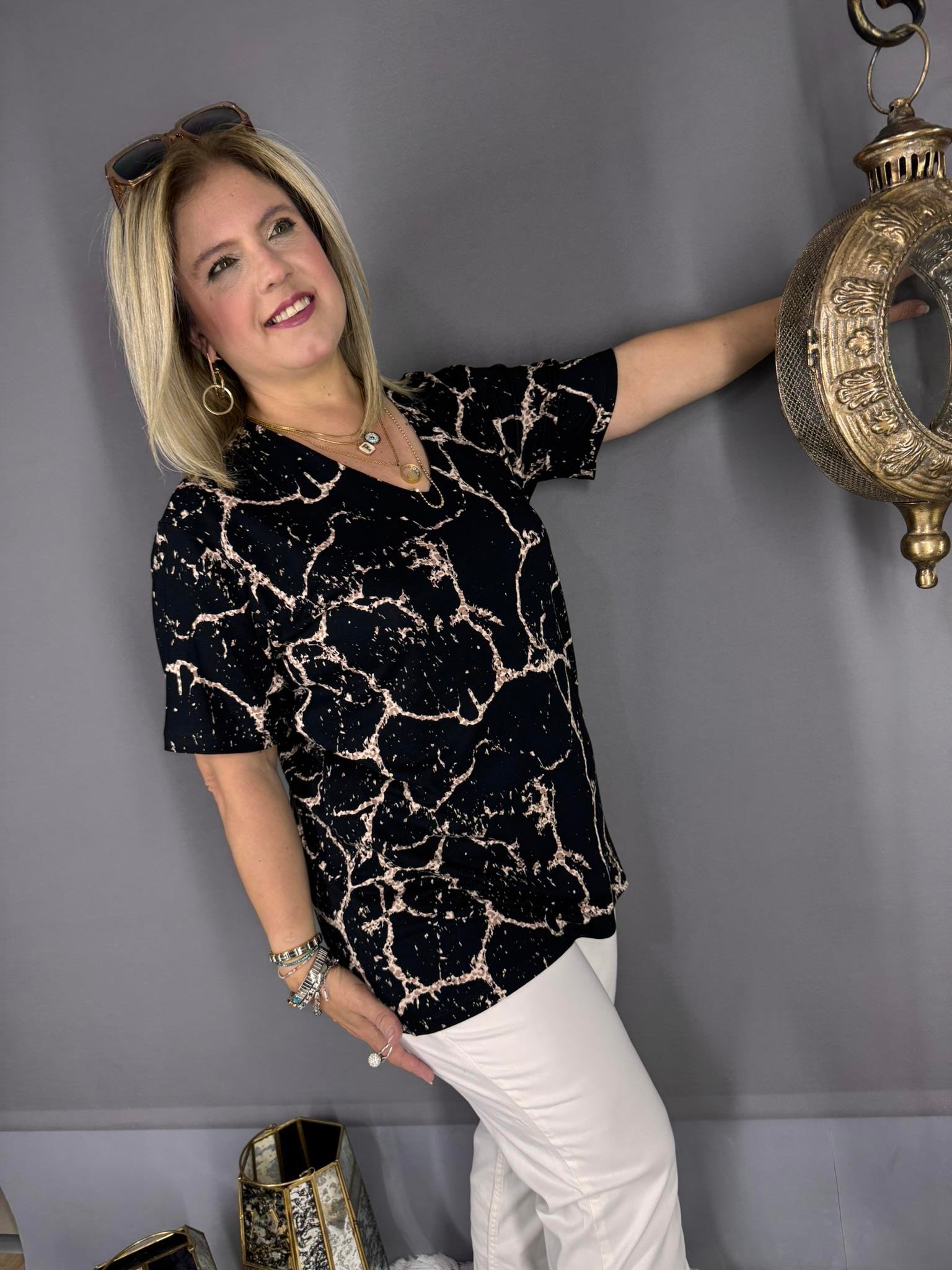 EYZ533 SİYAH MERMER DESENLİ PENYE BLUZ