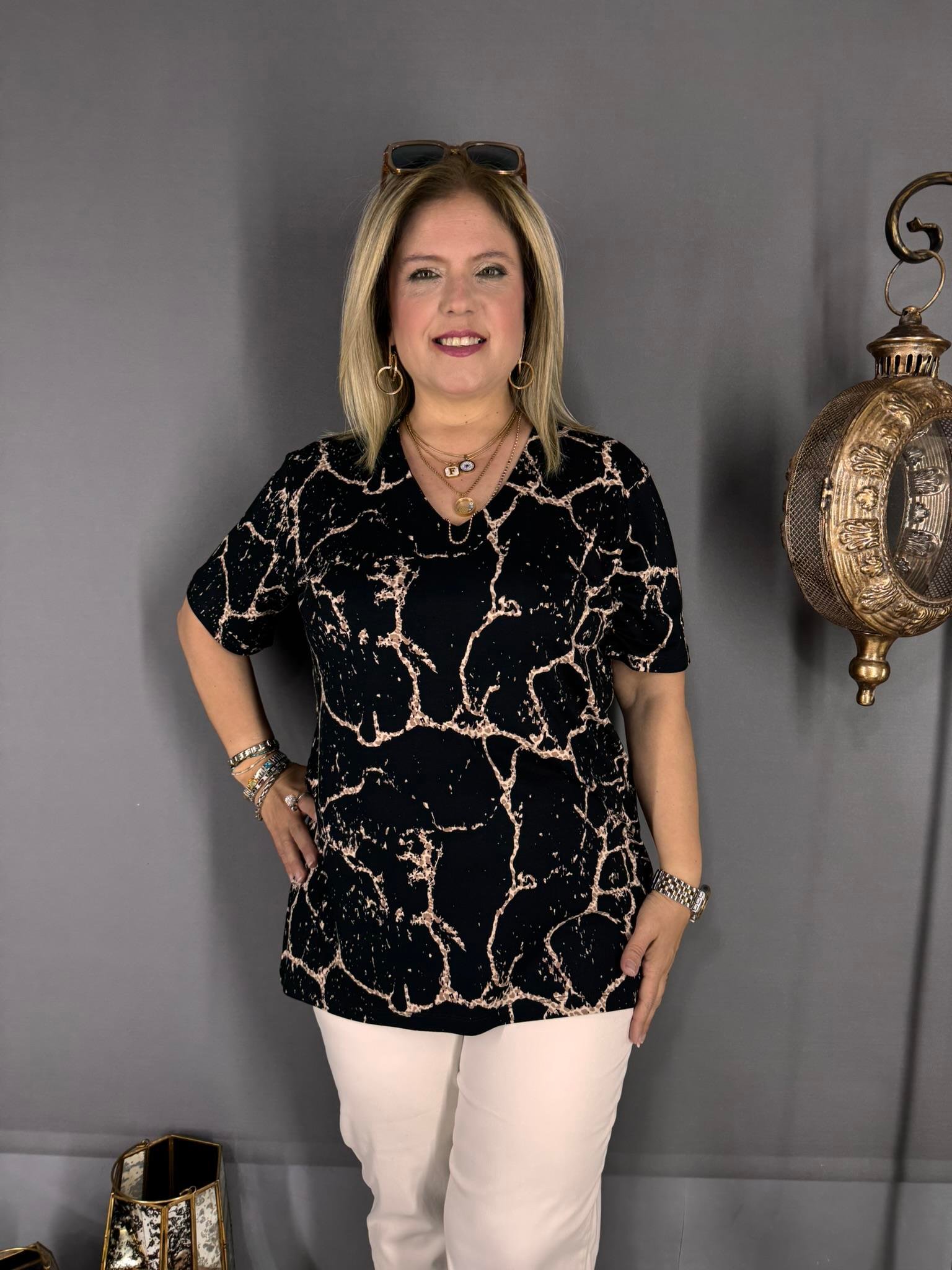 EYZ533 SİYAH MERMER DESENLİ PENYE BLUZ