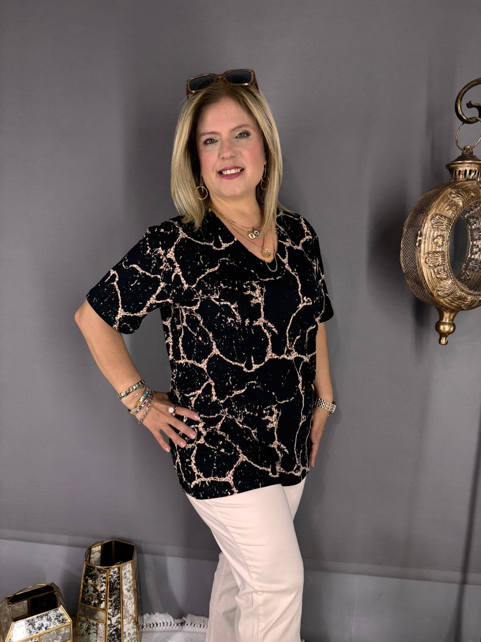 EYZ533 SİYAH MERMER DESENLİ PENYE BLUZ