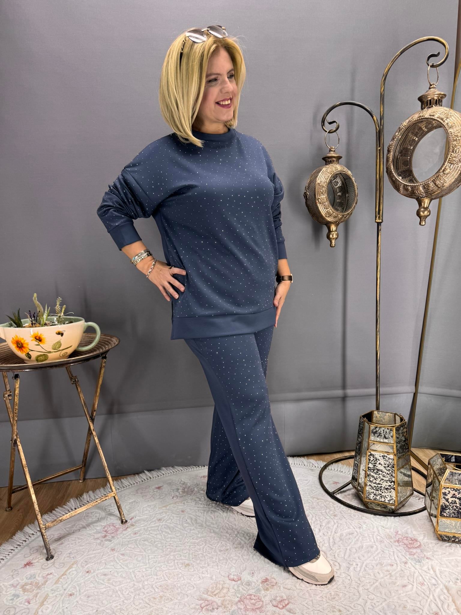 EYZ763 GRİ TAŞLI OYSHO KUMAŞ EŞOFMAN TAKIM