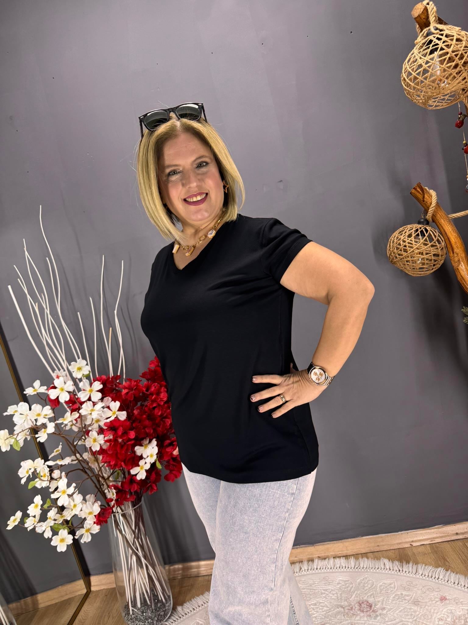 EYZ793 SİYAH V YAKA BASİC PENYE  BLUZ