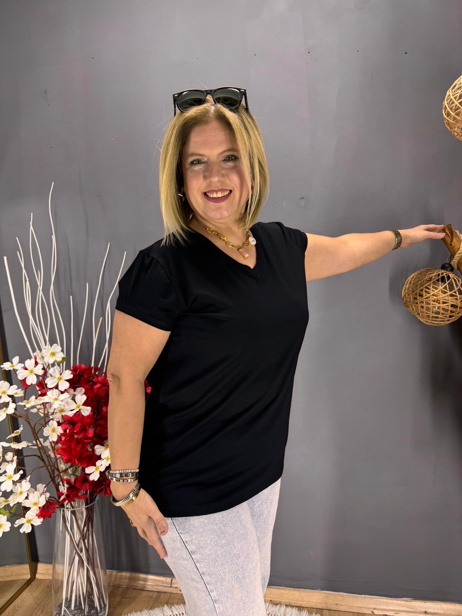 EYZ793 SİYAH V YAKA BASİC PENYE  BLUZ