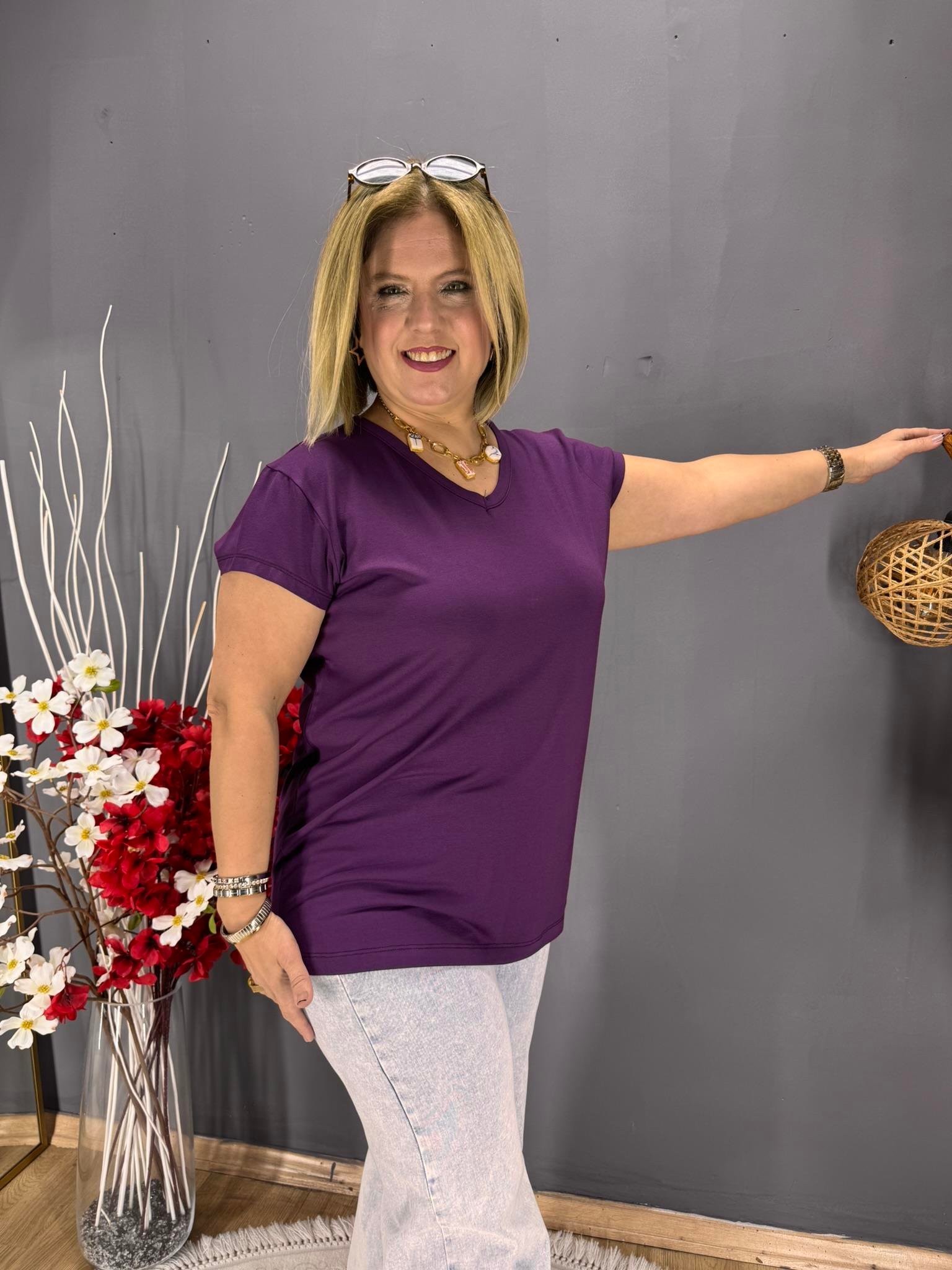 EYZ795 MOR  V YAKA BASİC PENYE  BLUZ