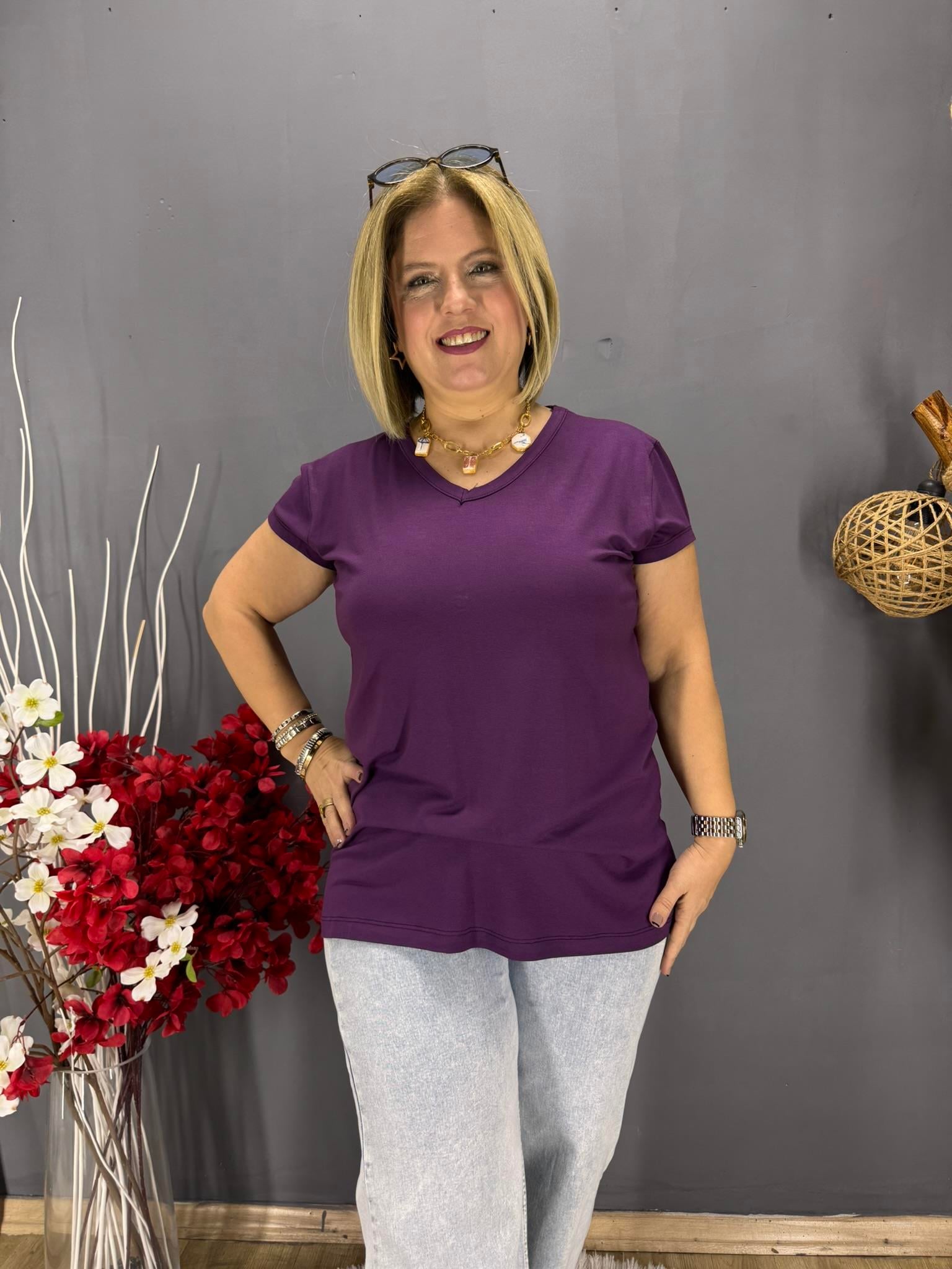 EYZ795 MOR  V YAKA BASİC PENYE  BLUZ