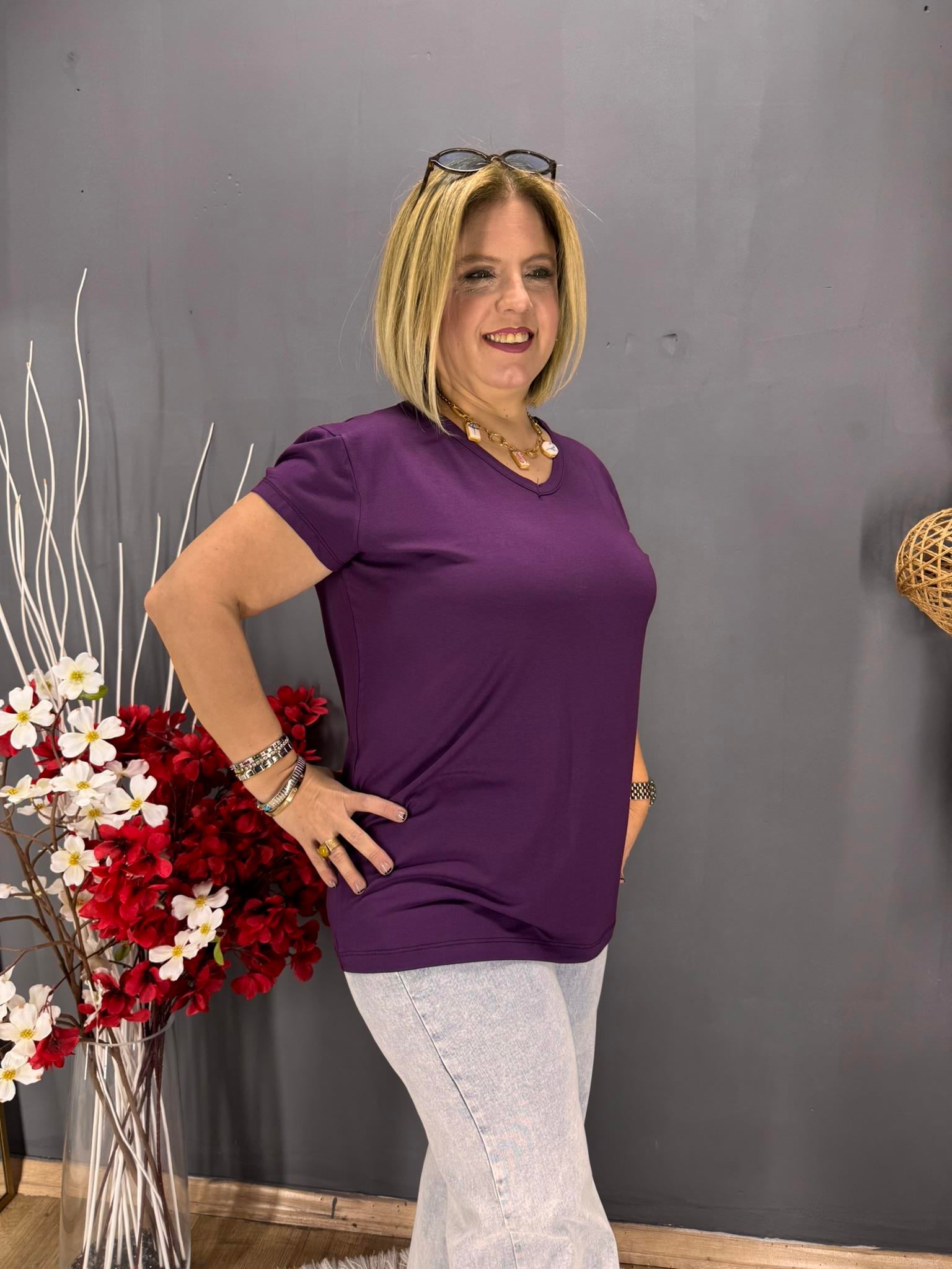 EYZ795 MOR  V YAKA BASİC PENYE  BLUZ