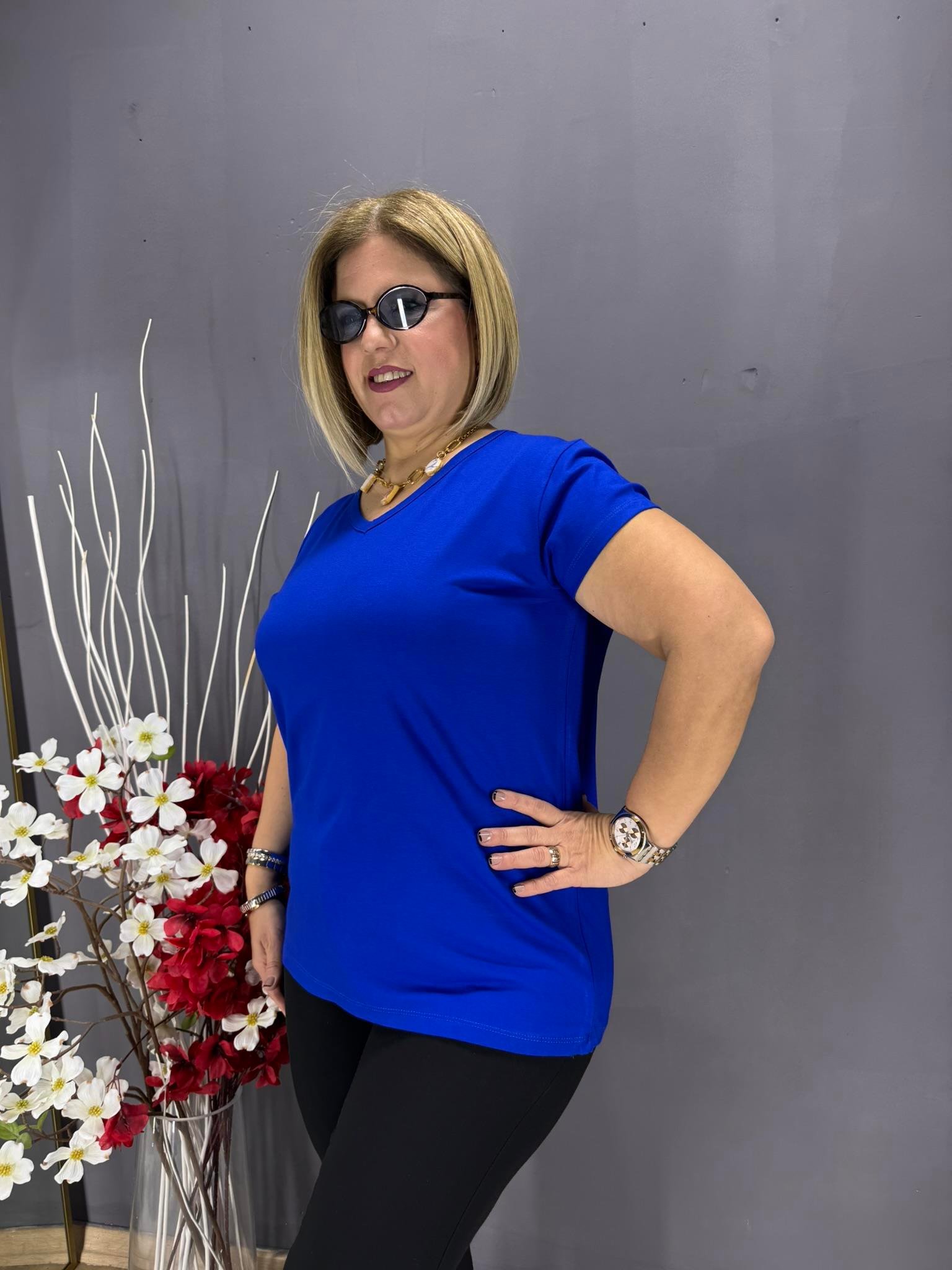 EYZ797 MAVİ V YAKA BASİC PENYE  BLUZ