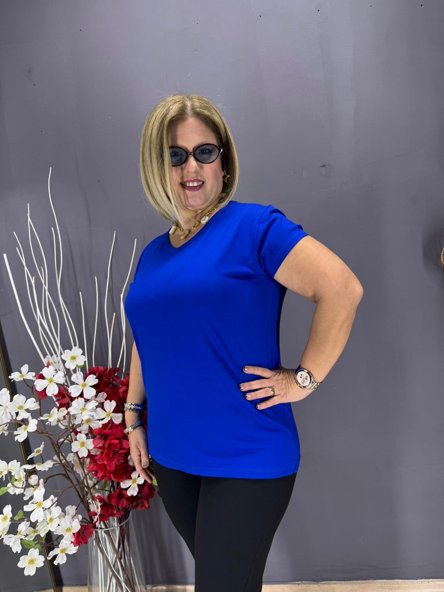 EYZ797 MAVİ V YAKA BASİC PENYE  BLUZ