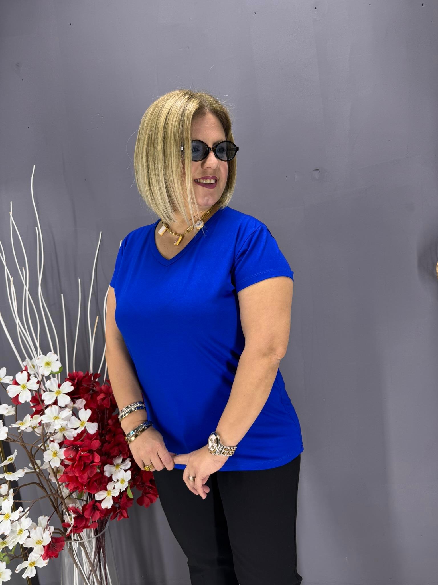 EYZ797 MAVİ V YAKA BASİC PENYE  BLUZ