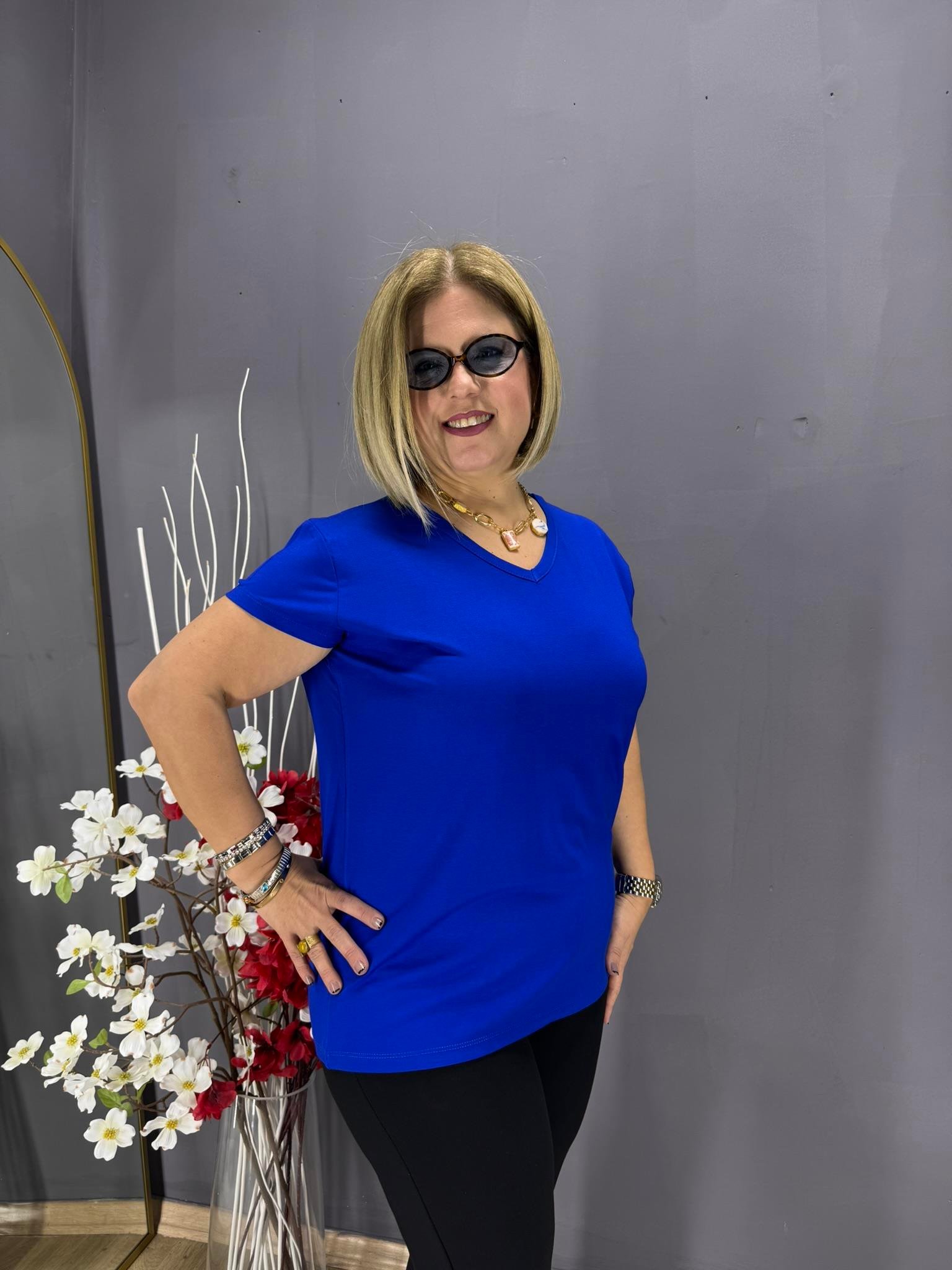 EYZ797 MAVİ V YAKA BASİC PENYE  BLUZ