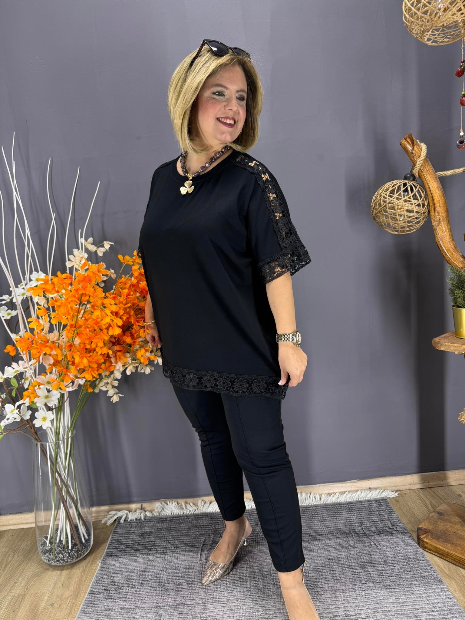 EYZ876 SİYAH DANTELLİ SALAŞ PENYE TUNİK