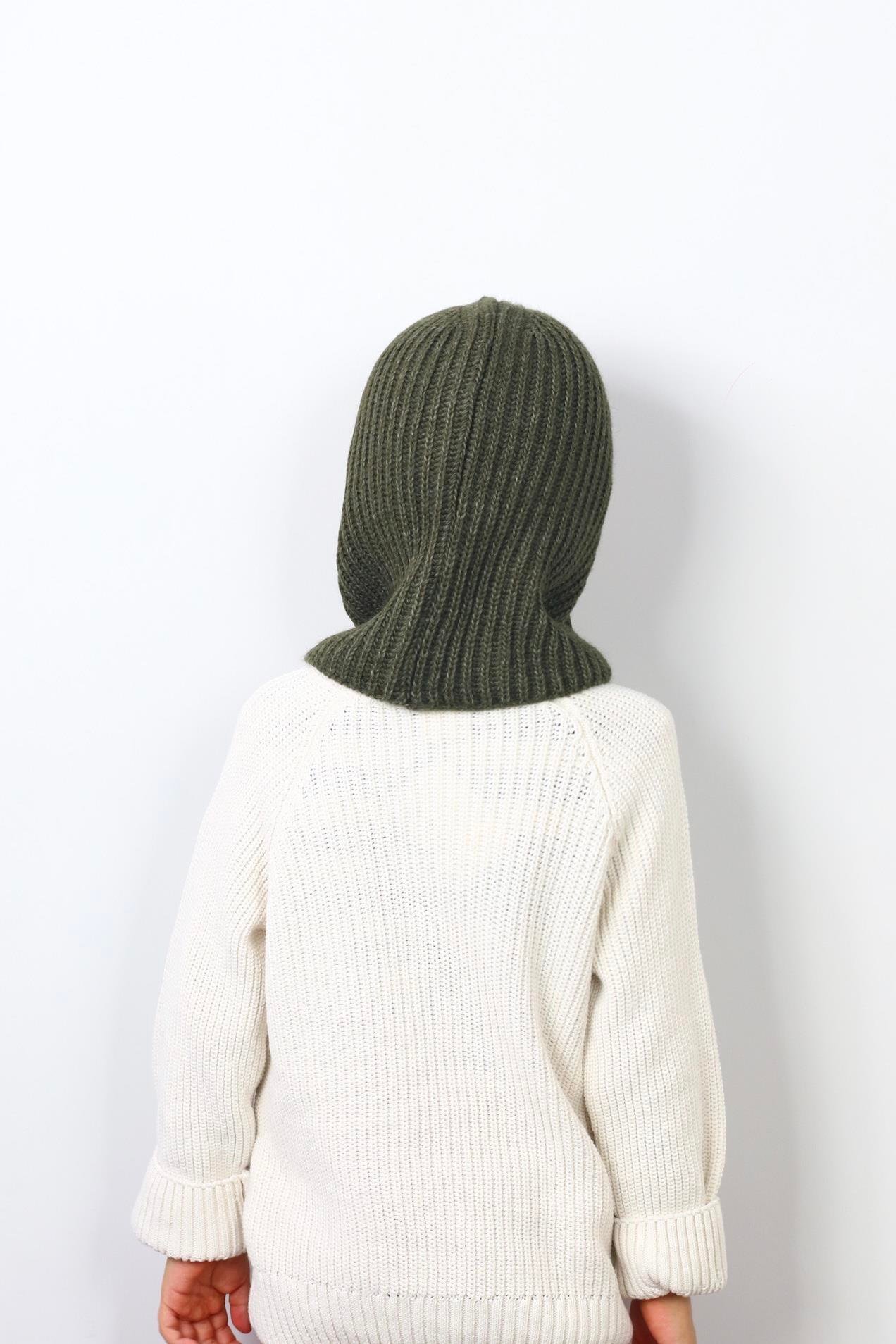 Çocuk İpli Haki Balaclava Triko Bere / Başlık