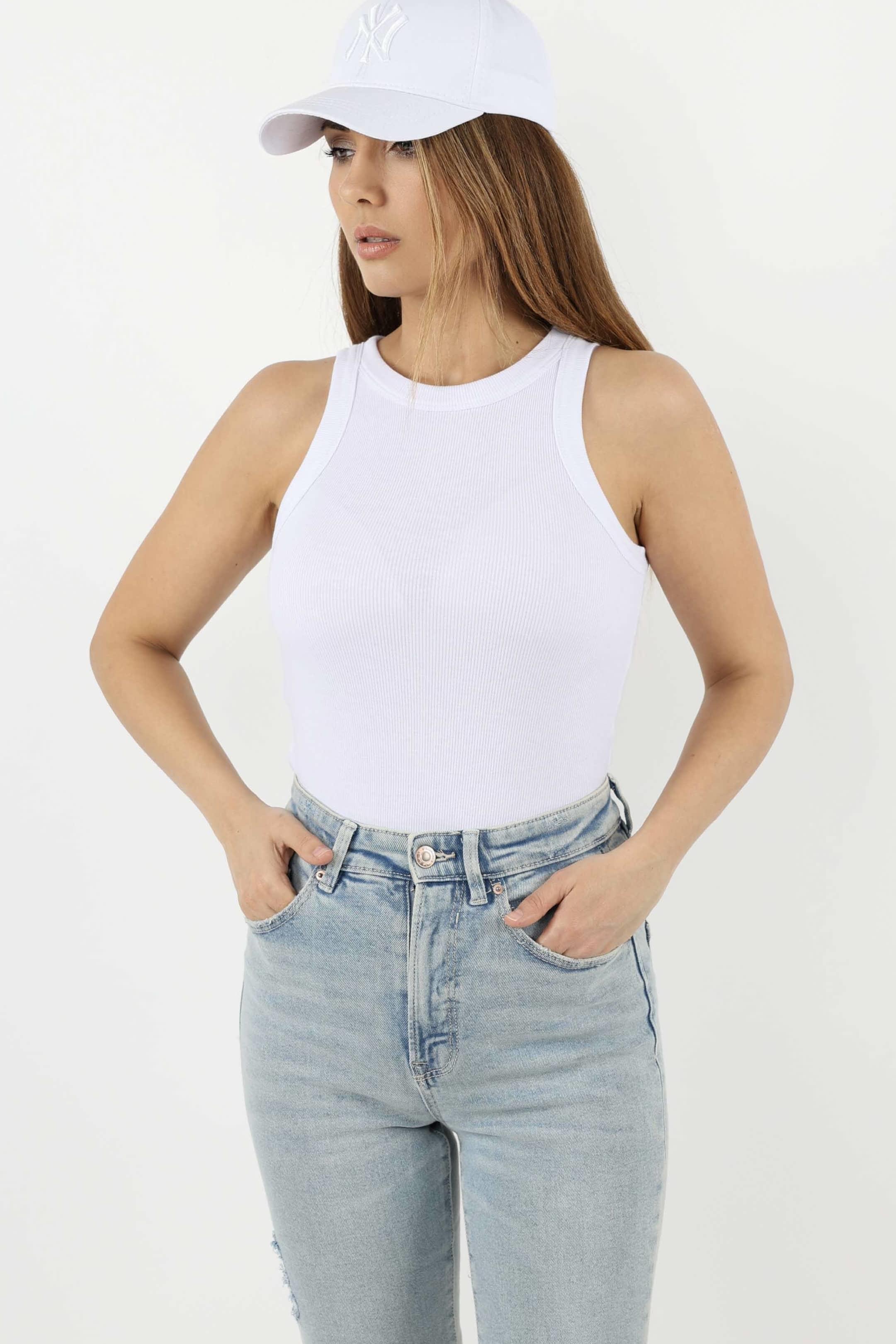 Kadın 3'lü Premium Pamuklu Fitilli Atlet Beyaz, Siyah, Antrasit