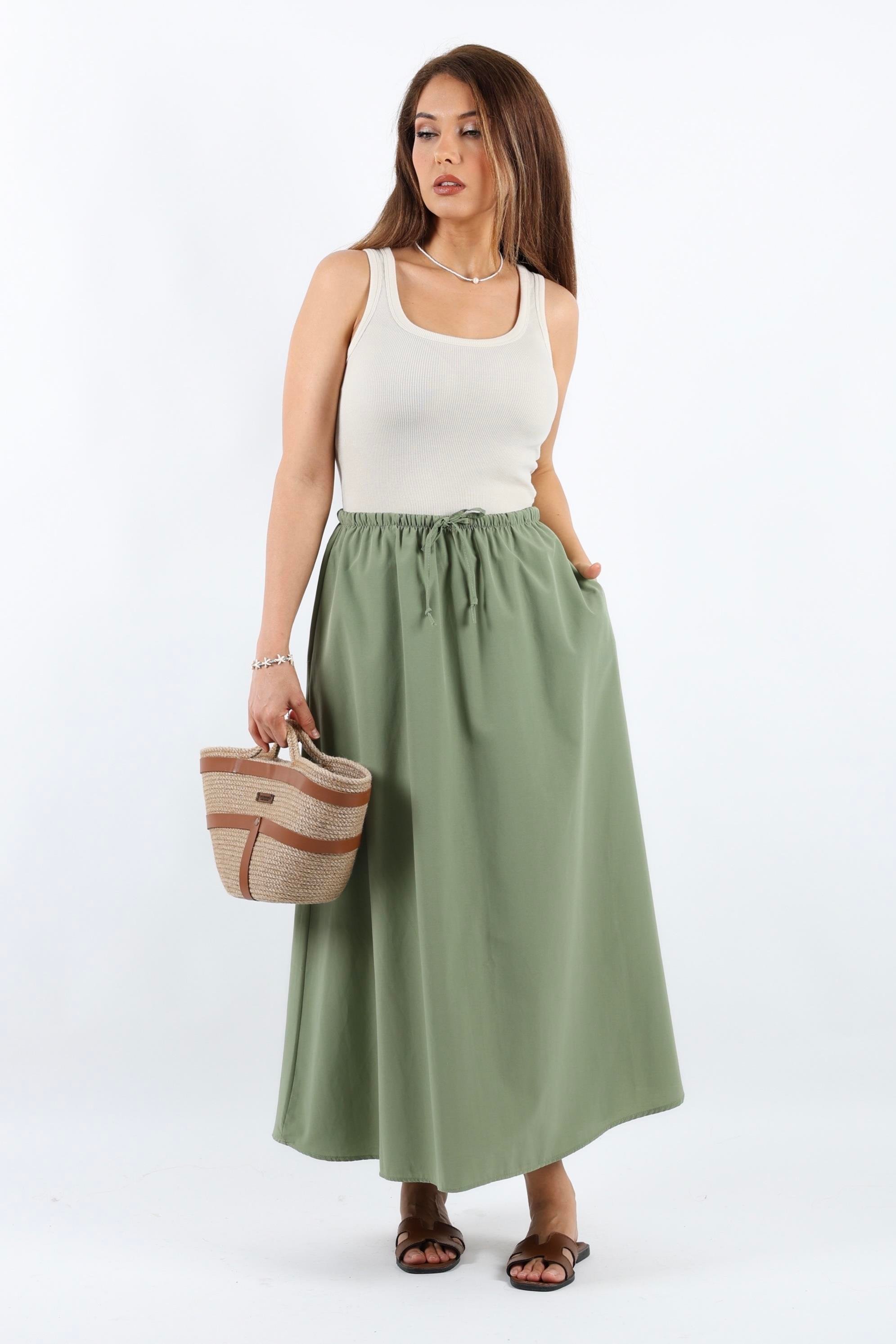 Kadın Alya Haki Cepli Poplin Etek