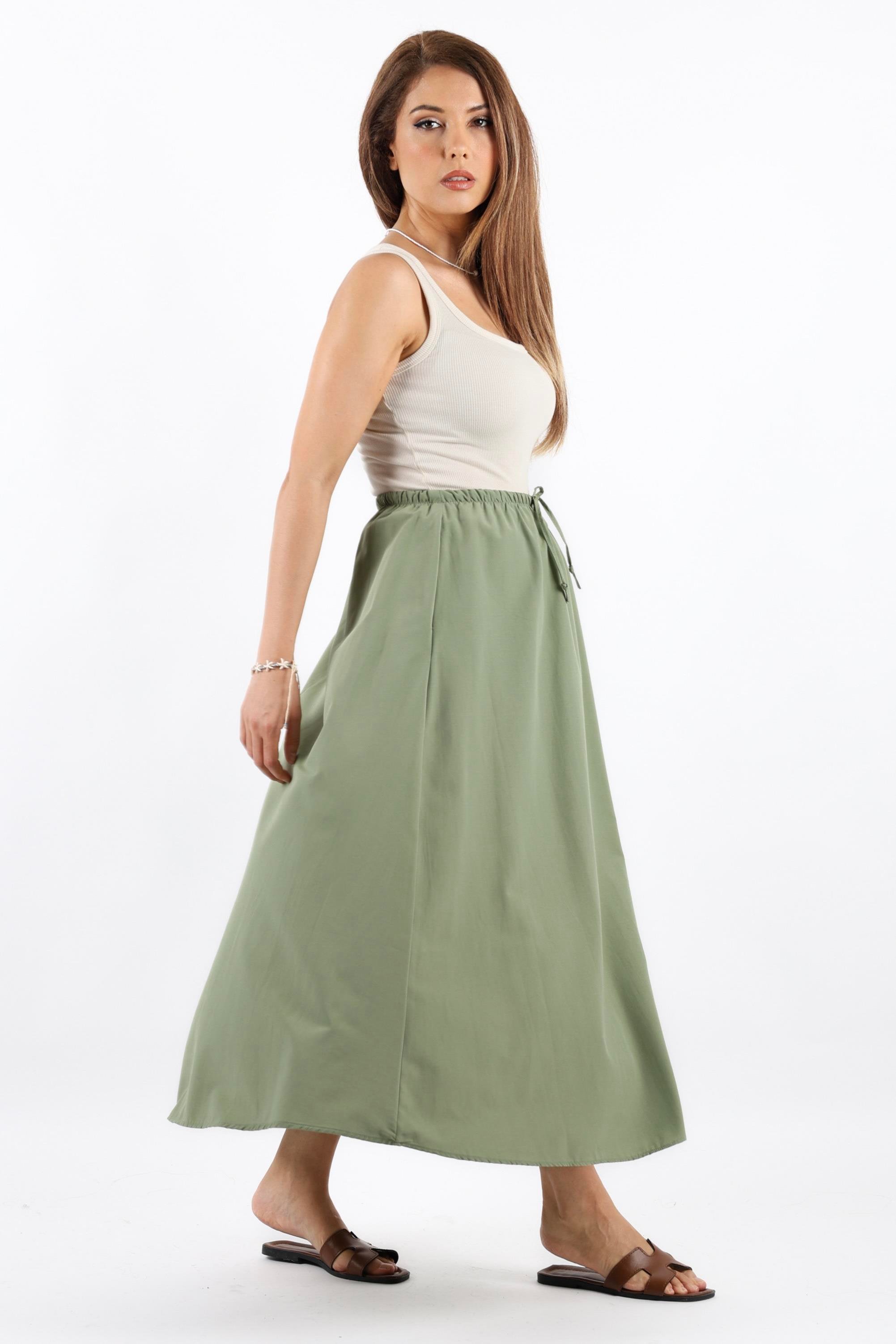 Kadın Alya Haki Cepli Poplin Etek