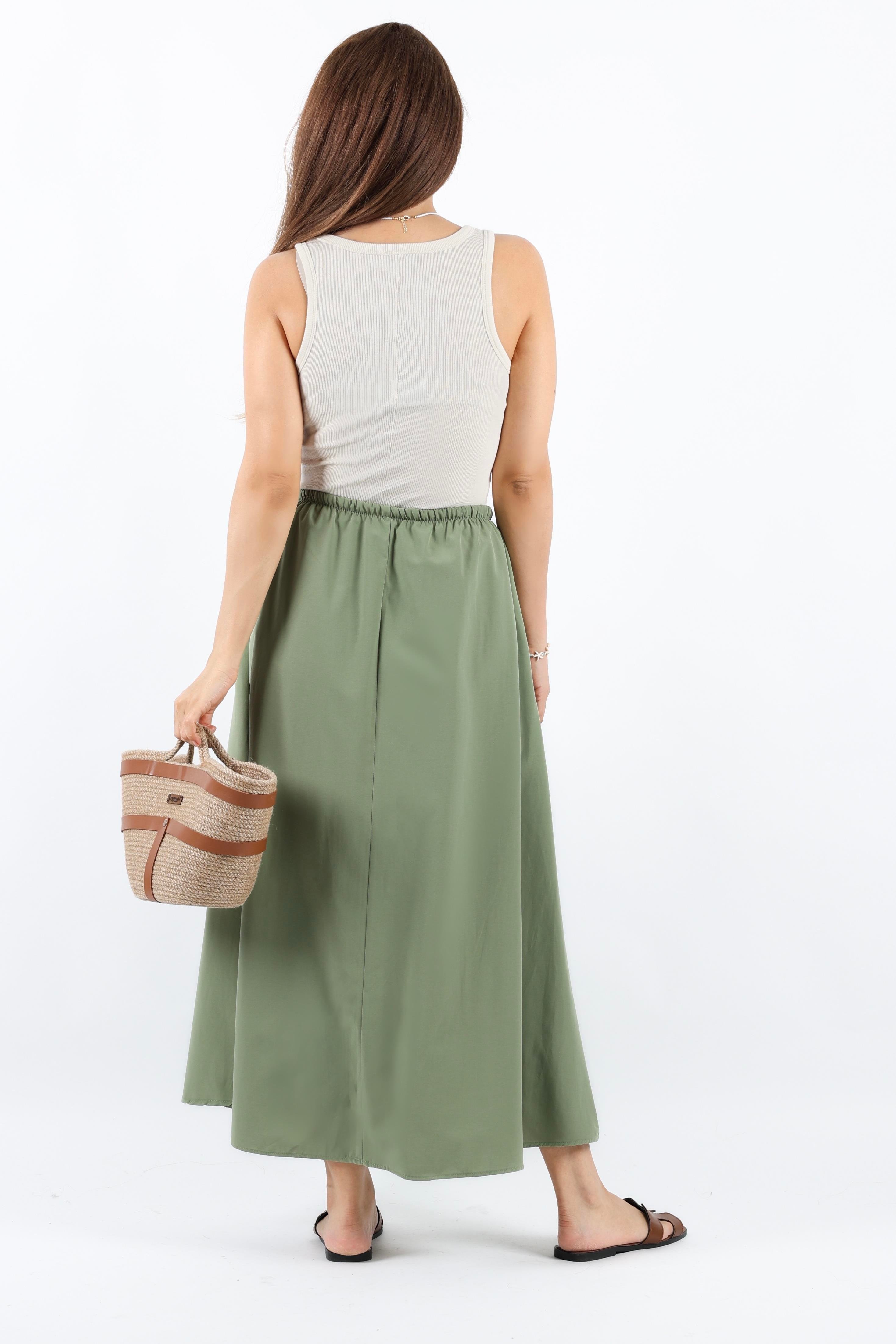 Kadın Alya Haki Cepli Poplin Etek