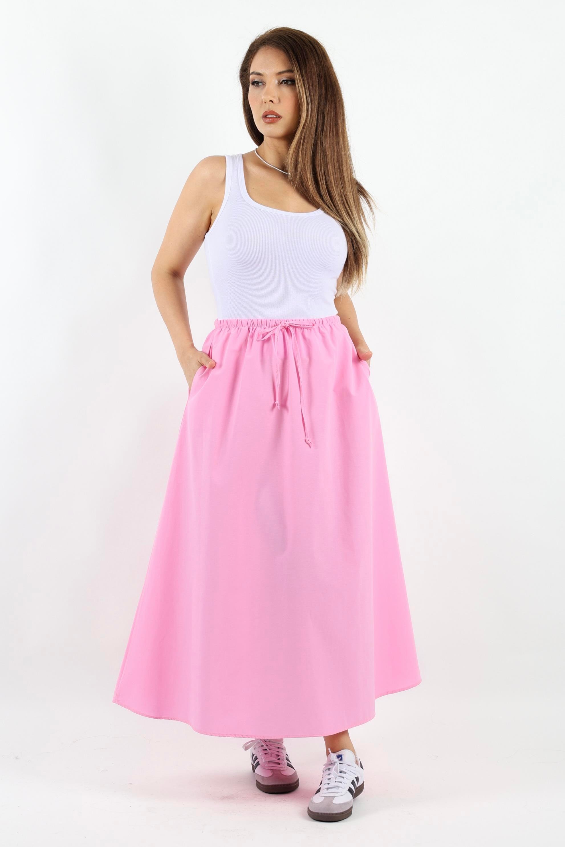 Kadın Alya Pembe Cepli Poplin Etek